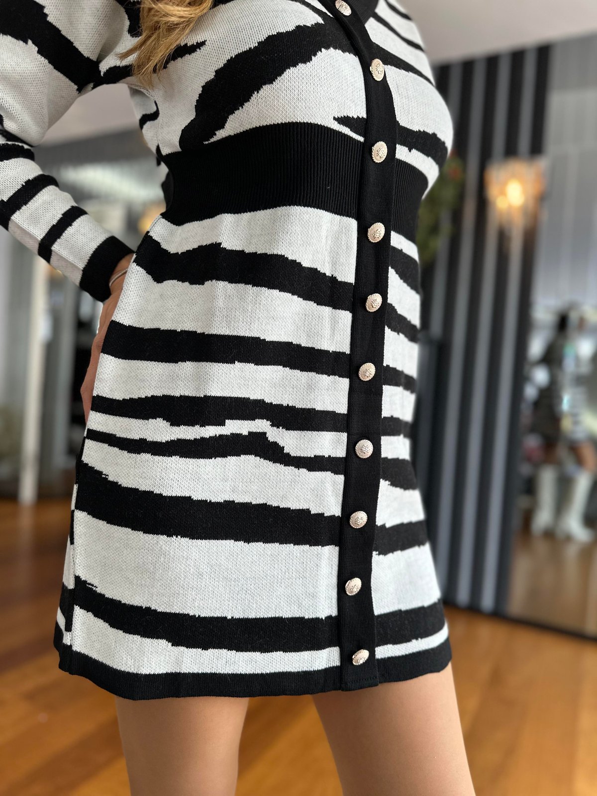 Zebra Desenli Triko Elbise