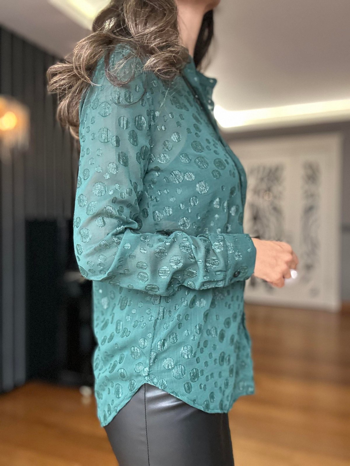 Zümrüt Yeşili Şifon Gömlek