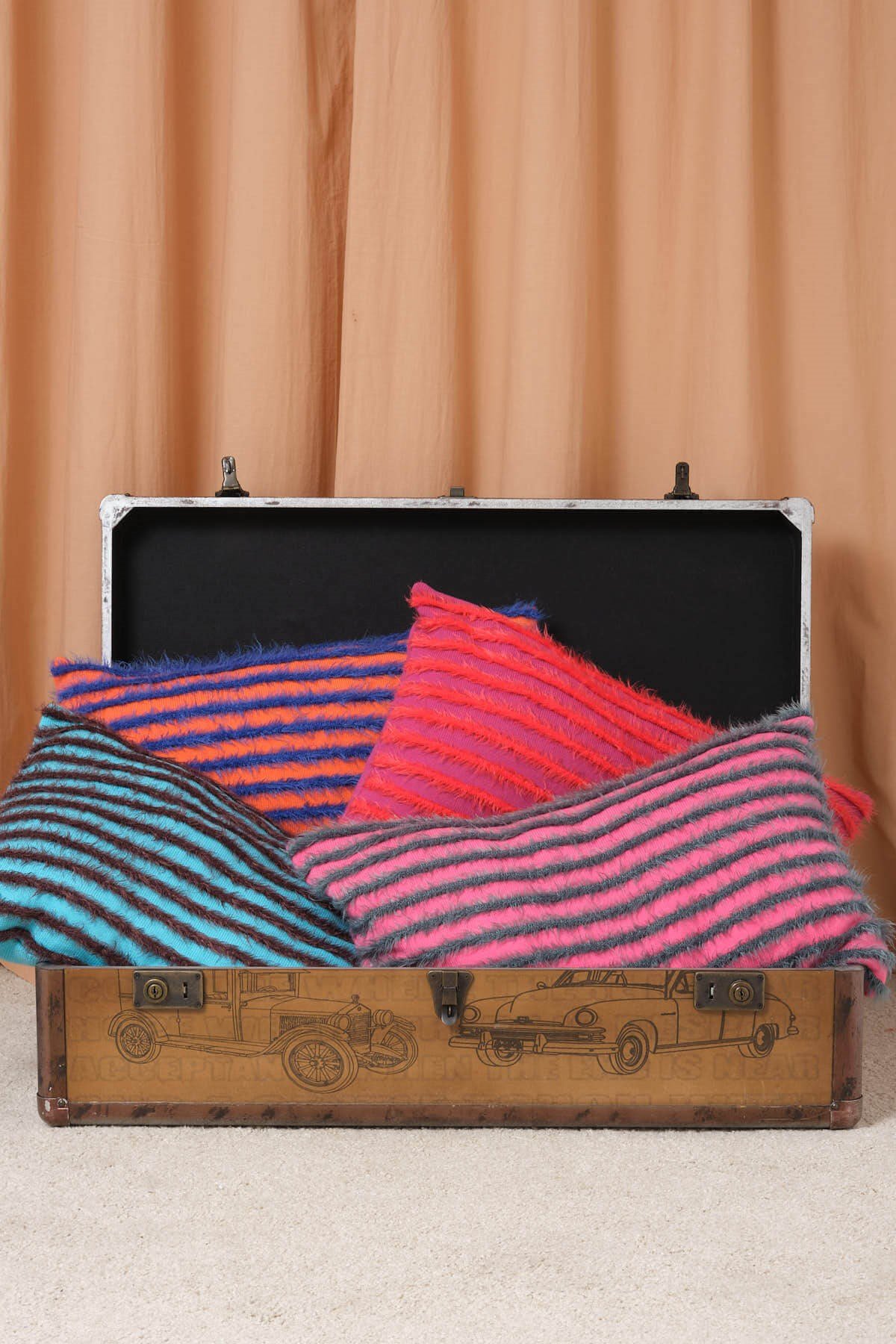 Peraluna HAVANA PILLOW Egzotik Tasarım Çizgili İçi Dolu Triko Yastık Pembe/Yeşil