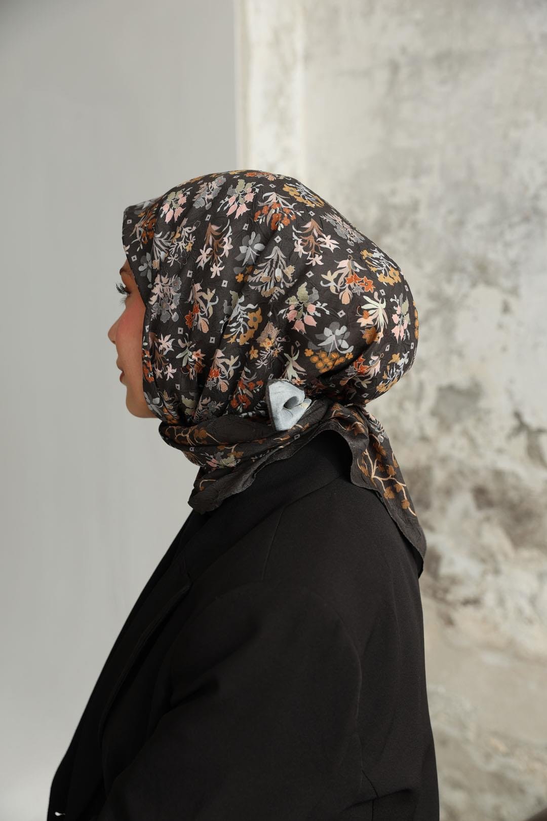 Fiore Desen Bambu Kraş Eşarp Kahve