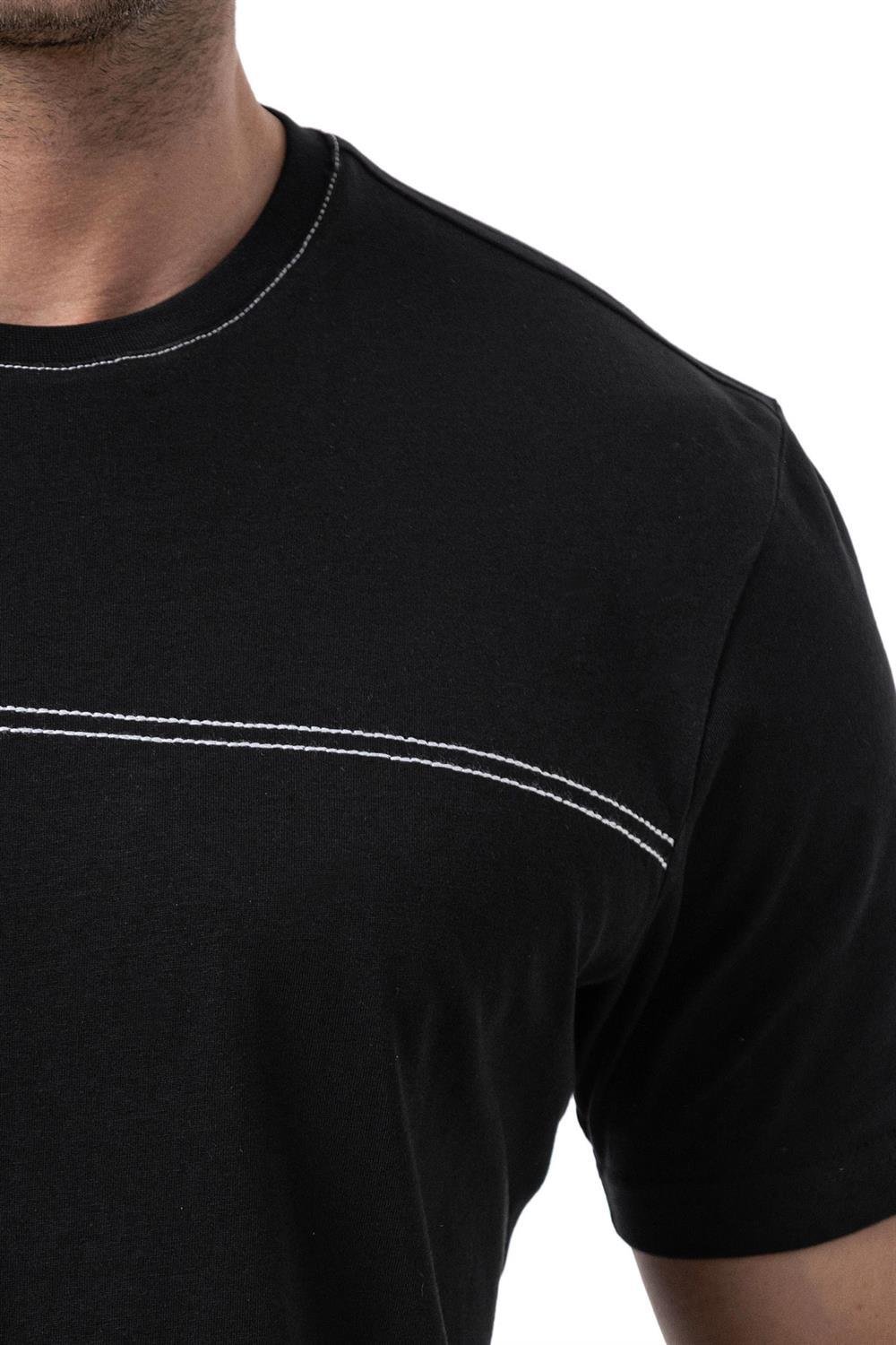 %100 Pamuk Nakışlı Bisiklet Yaka T-Shirt