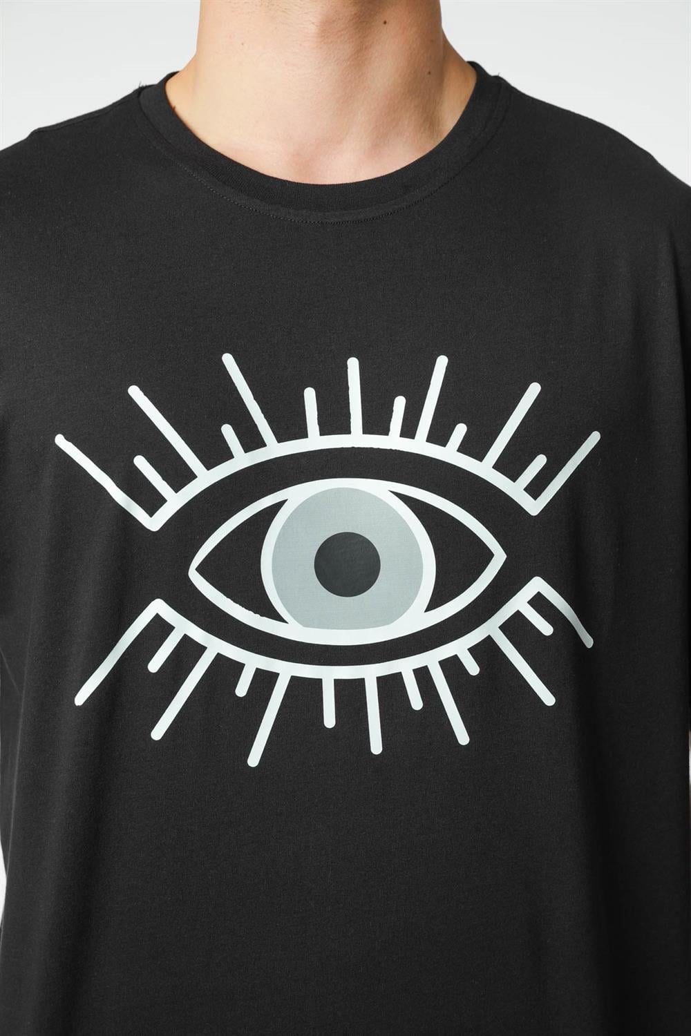 Baskılı Oversize Bisiklet Yaka T-Shirt