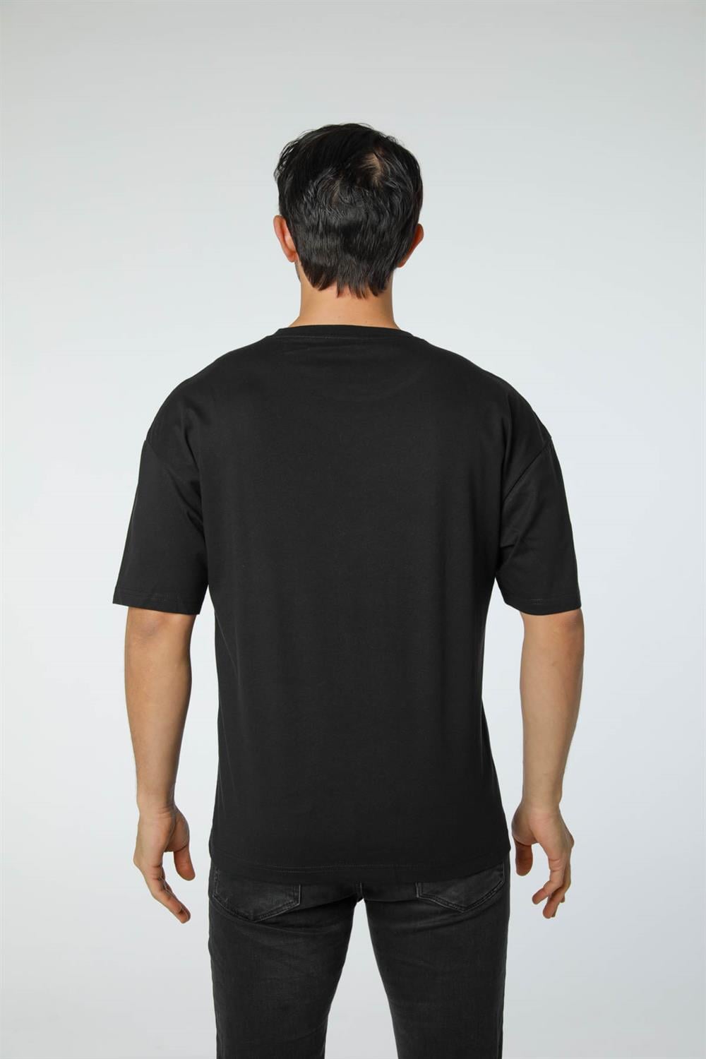 Baskılı Oversize Bisiklet Yaka T-Shirt
