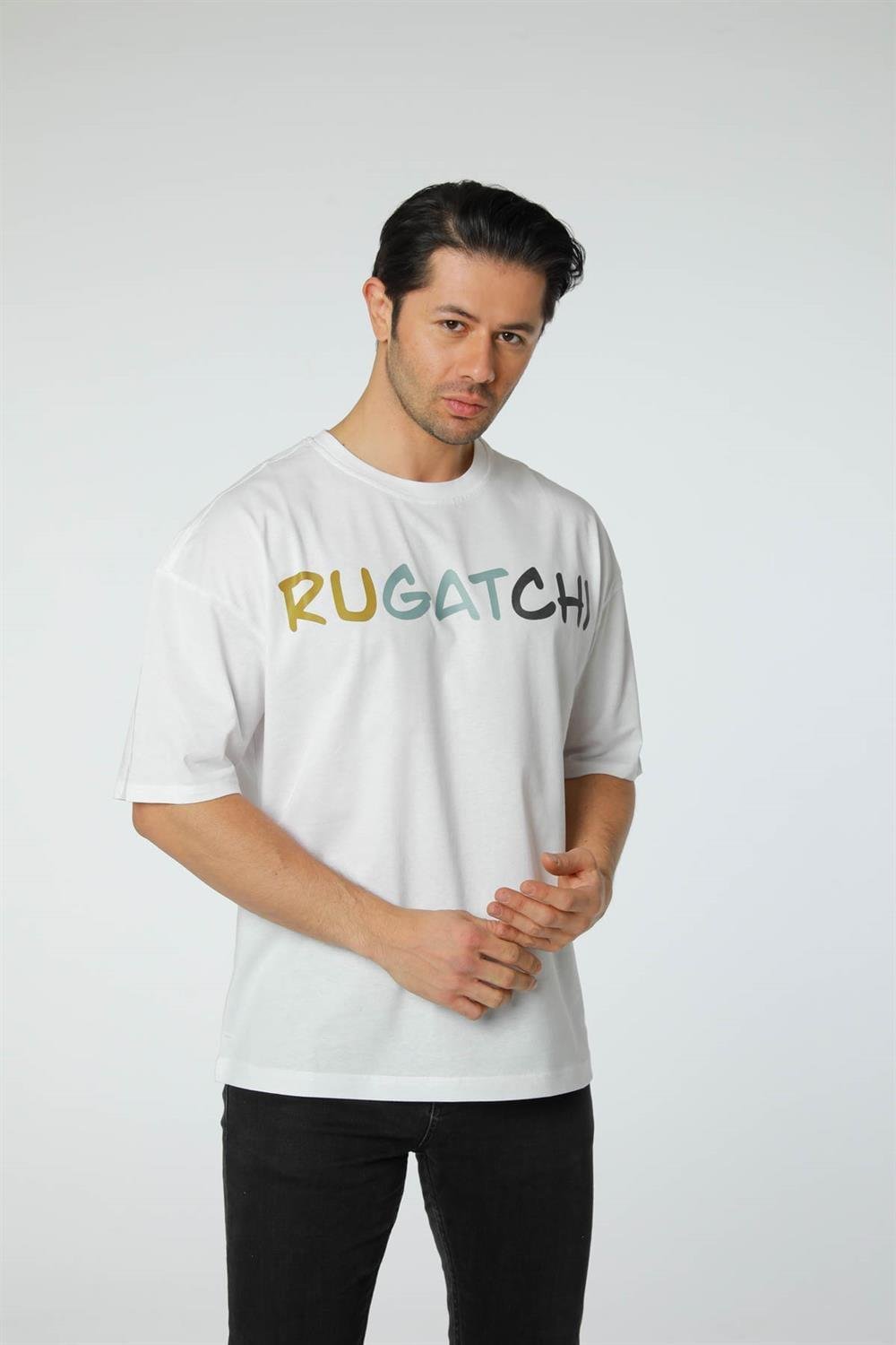 Baskılı Oversize Bisiklet Yaka T-Shirt