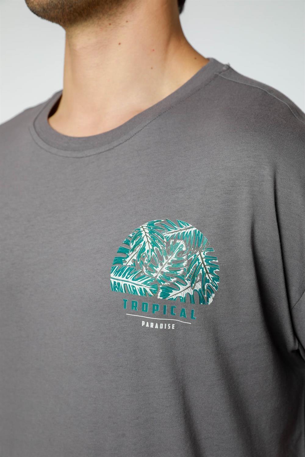 Baskılı Oversize Bisiklet Yaka T-Shirt
