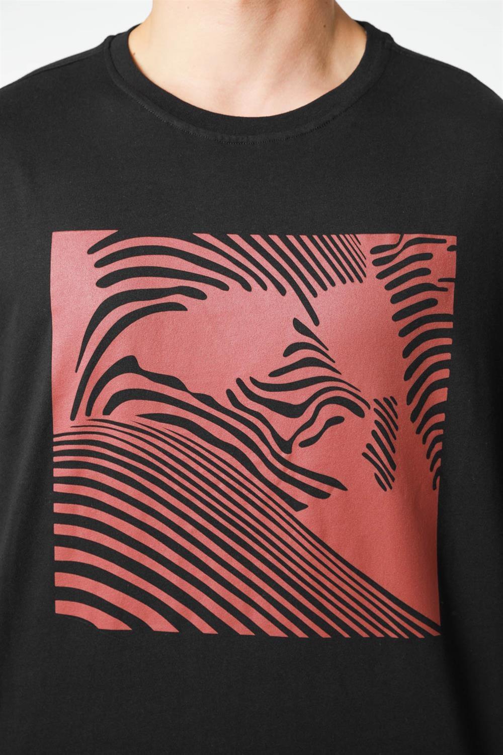 Baskılı Oversize Bisiklet Yaka T-Shirt