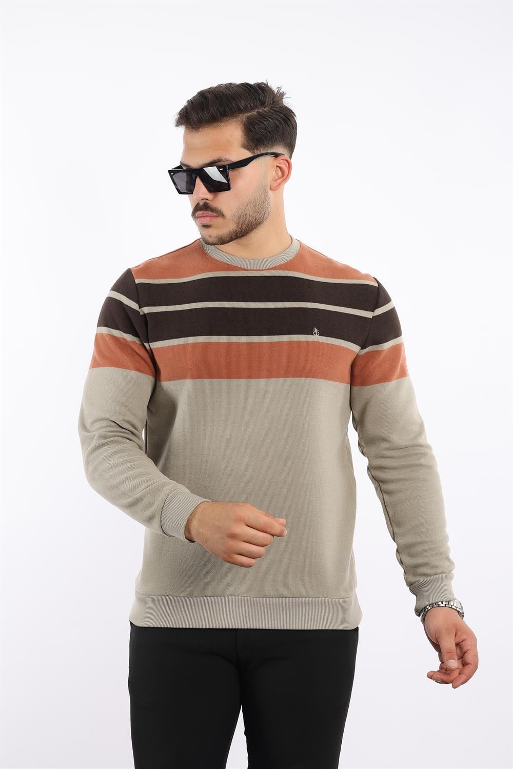 Panolu Selanik Dokuma Bisiklet Yaka Sweatshirt – Pamuk Viskon Regular Fit