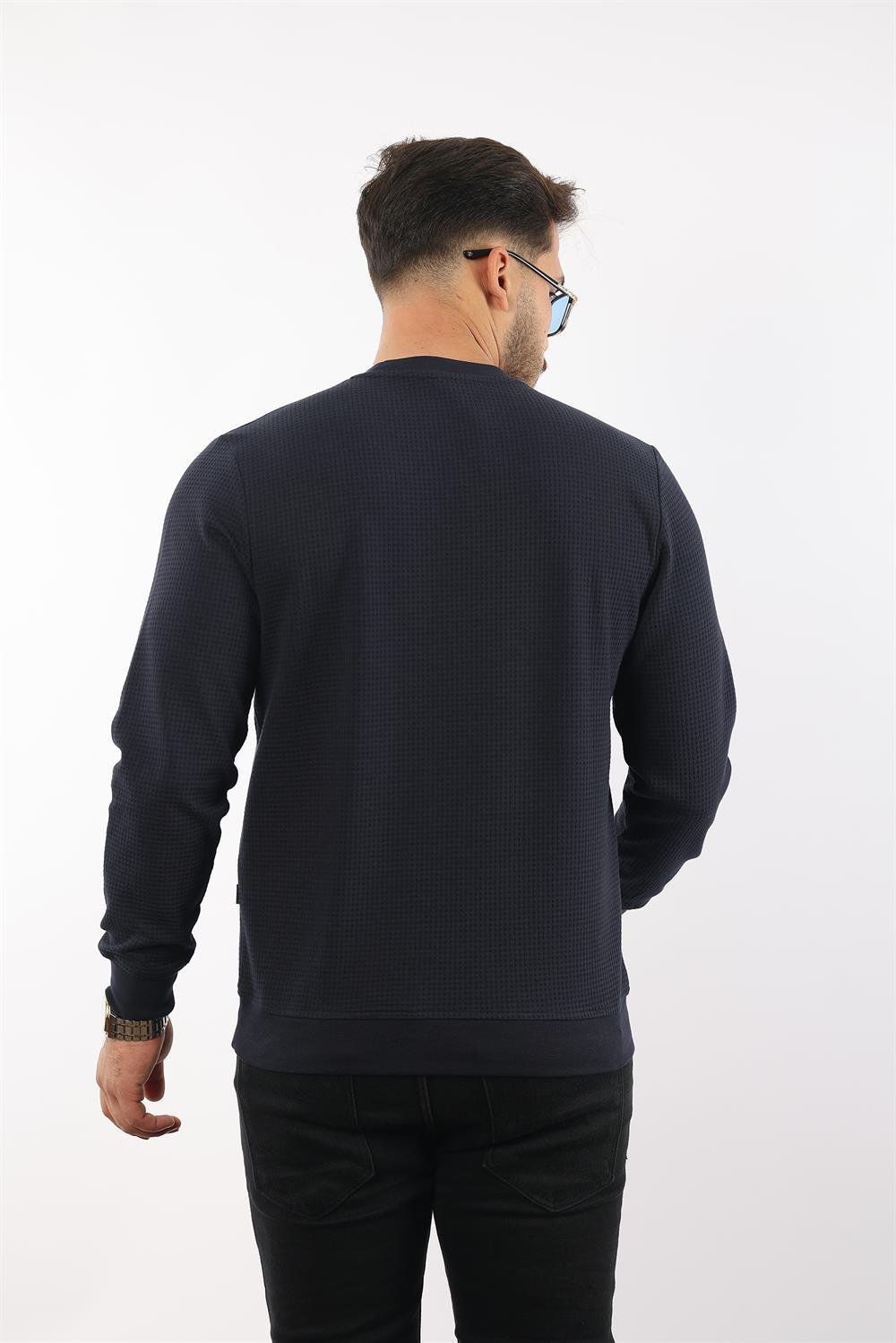 Waffle Dokuma Bisiklet Yaka Battal Sweatshirt