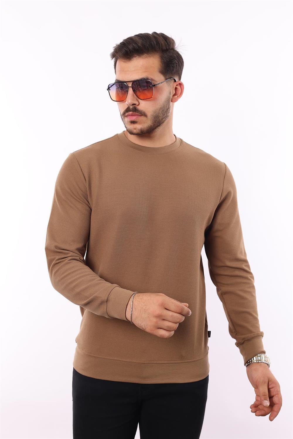 Waffle Dokuma Bisiklet Yaka Sweatshirt – Pamuk Viskon Regular Fit Rugatchi Exclusive