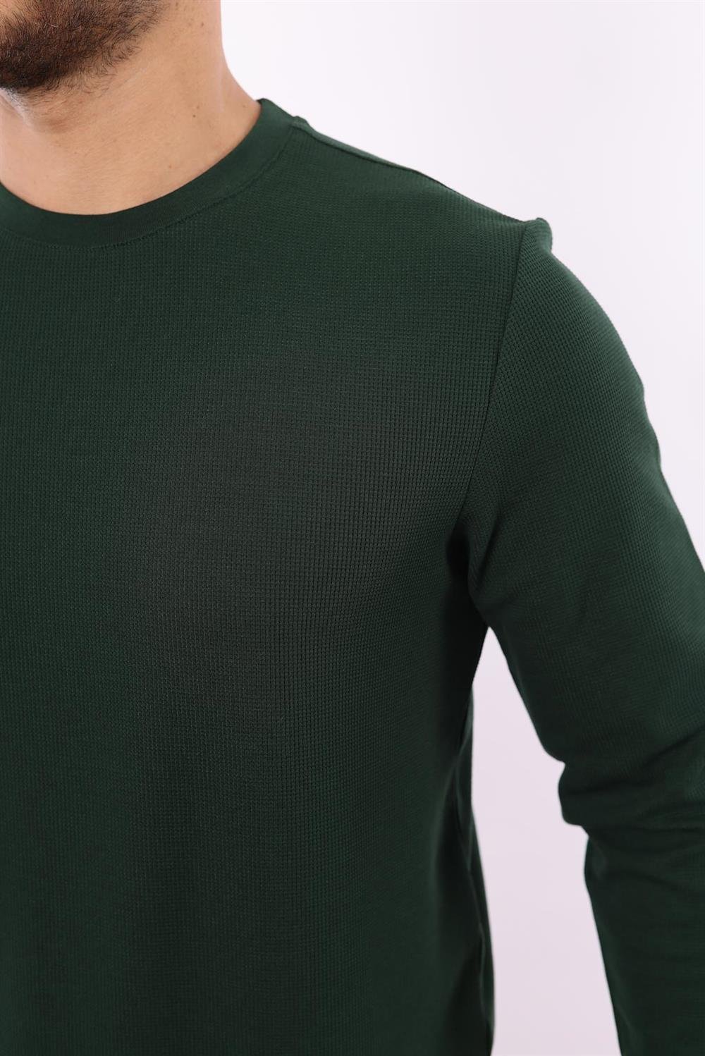 Waffle Dokuma Bisiklet Yaka Sweatshirt – Pamuk Viskon Regular Fit Rugatchi Exclusive