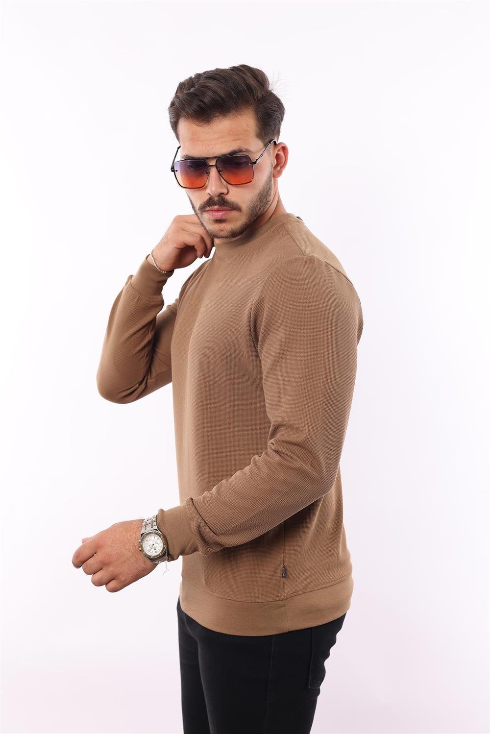 Waffle Dokuma Bisiklet Yaka Sweatshirt – Pamuk Viskon Regular Fit Rugatchi Exclusive