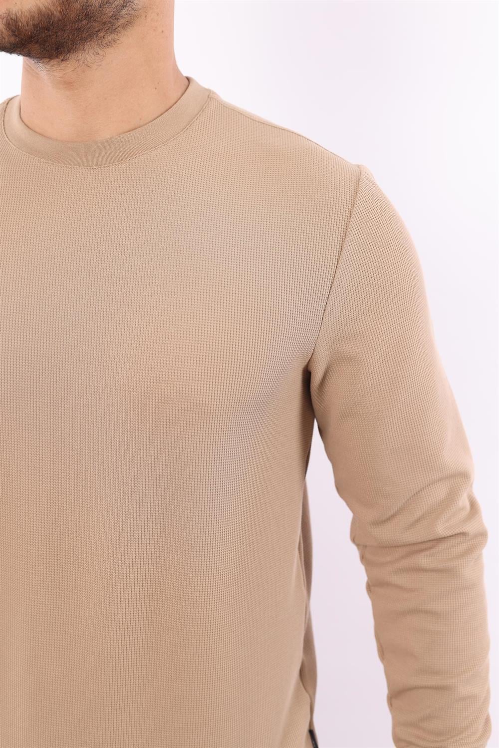 Waffle Dokuma Bisiklet Yaka Sweatshirt – Pamuk Viskon Regular Fit Rugatchi Exclusive