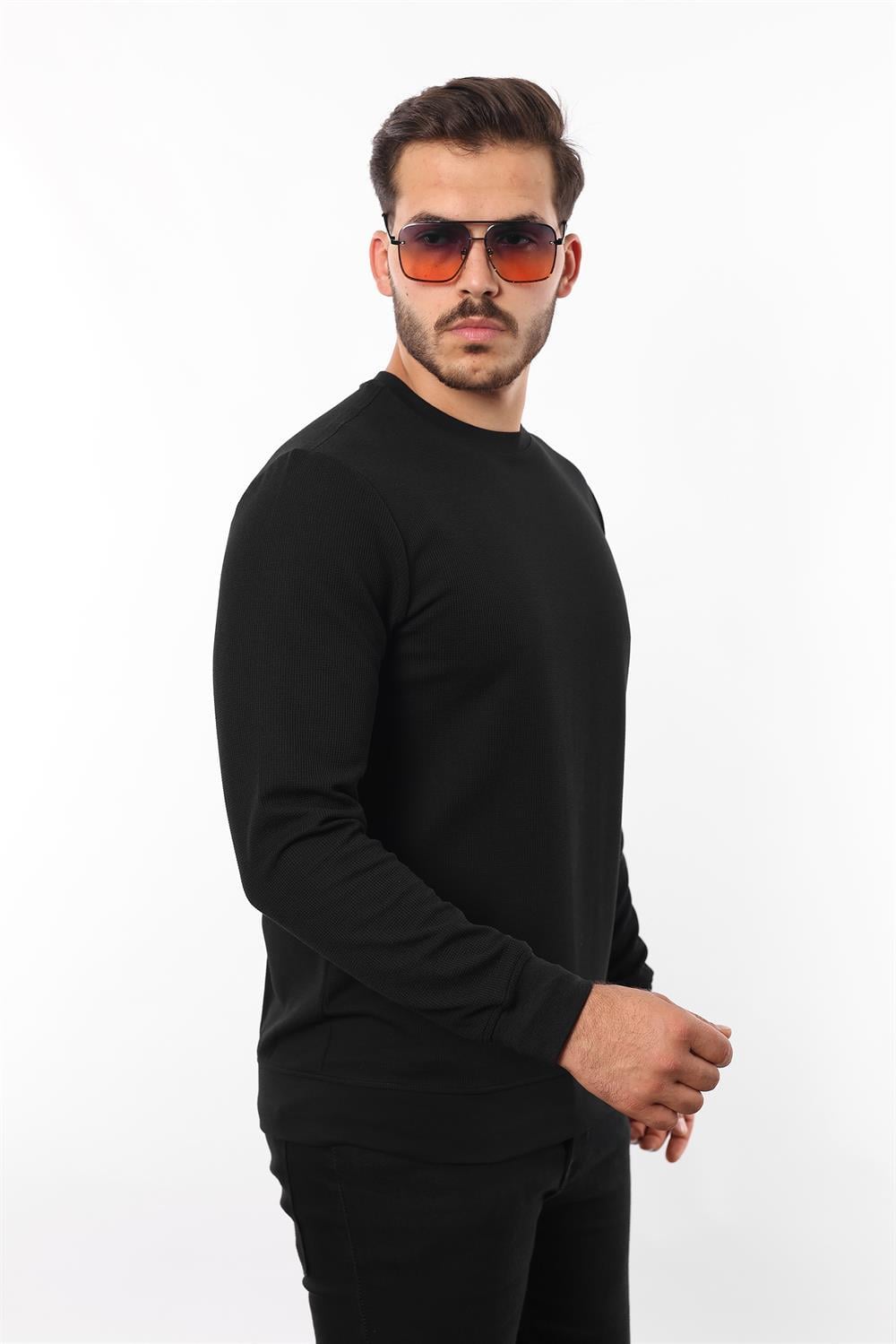 Waffle Dokuma Bisiklet Yaka Sweatshirt – Pamuk Viskon Regular Fit Rugatchi Exclusive