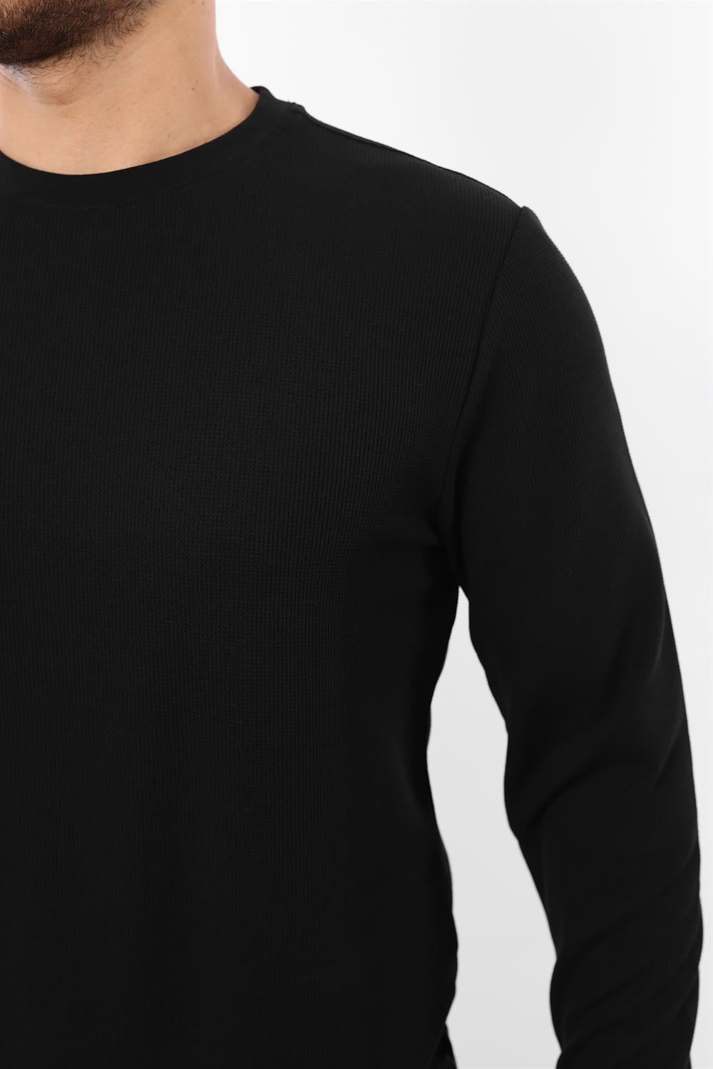 Waffle Dokuma Bisiklet Yaka Sweatshirt – Pamuk Viskon Regular Fit Rugatchi Exclusive
