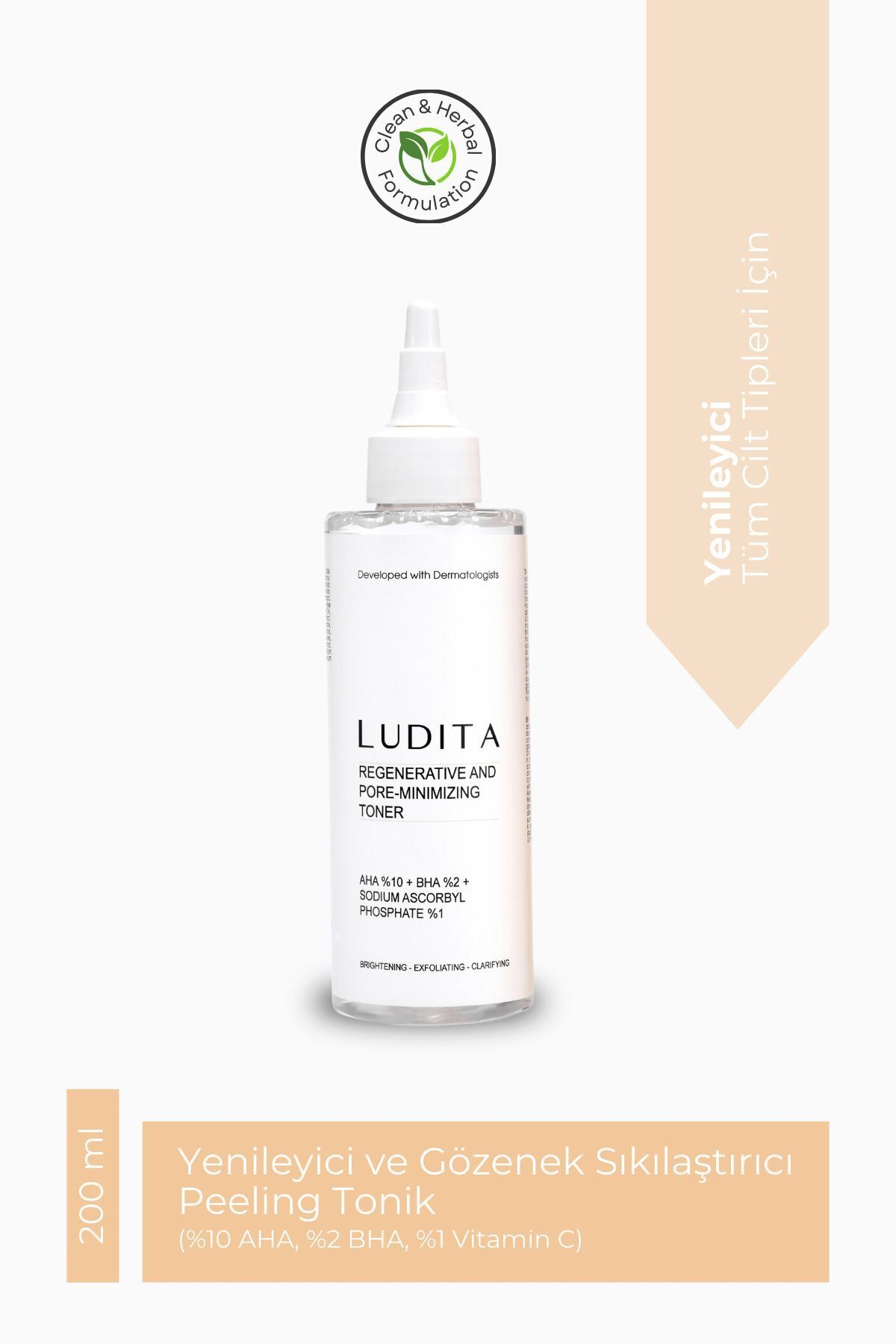 %10 Aha, %2 Bha, %1 Vitamin C Yenileyici Ve Gözenek Sıkılaştırıcı Peeling Tonik