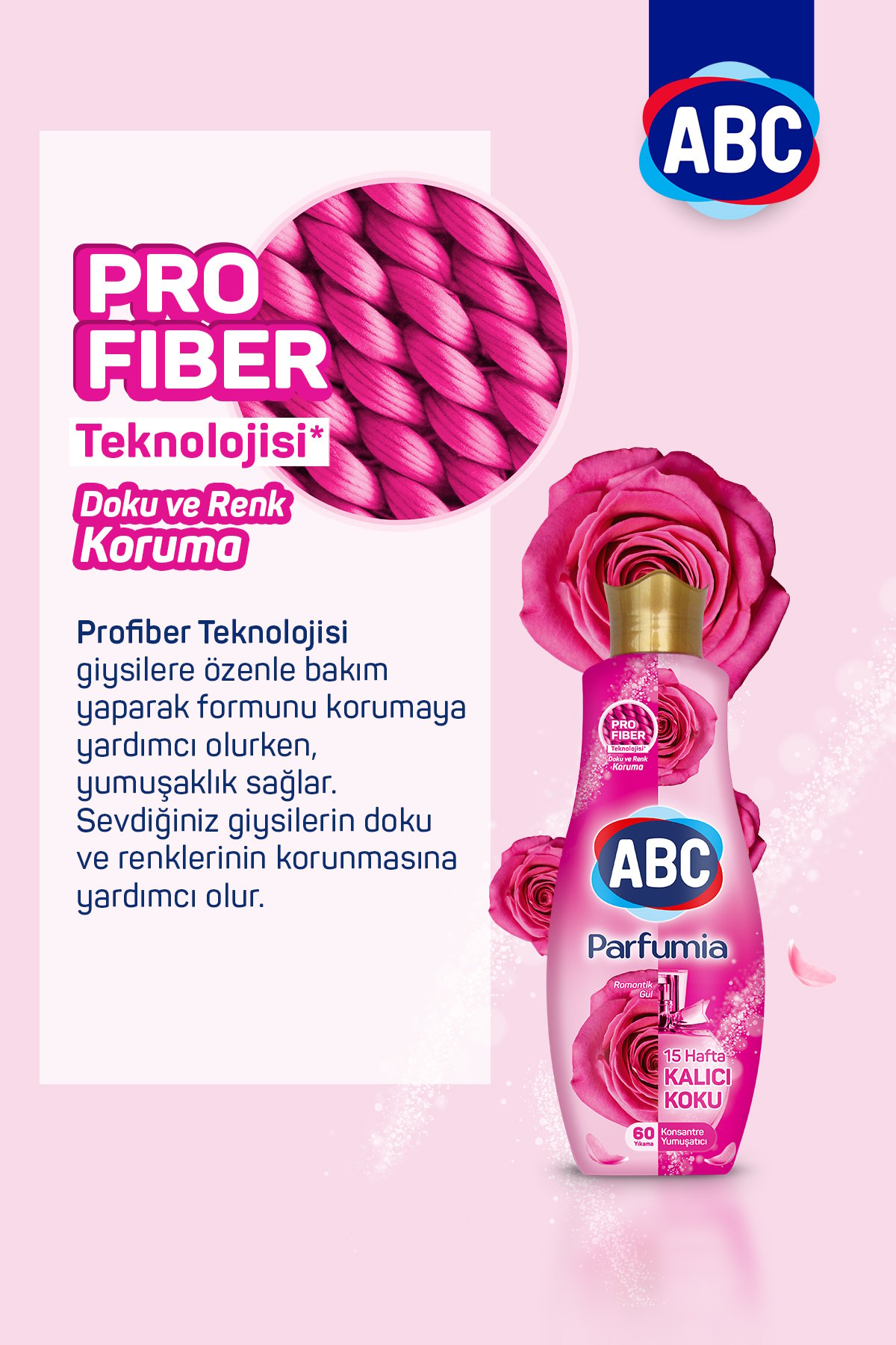 Abc Konsantre Yumuşat. Romantik Gül (Pembe) 1440 ml
