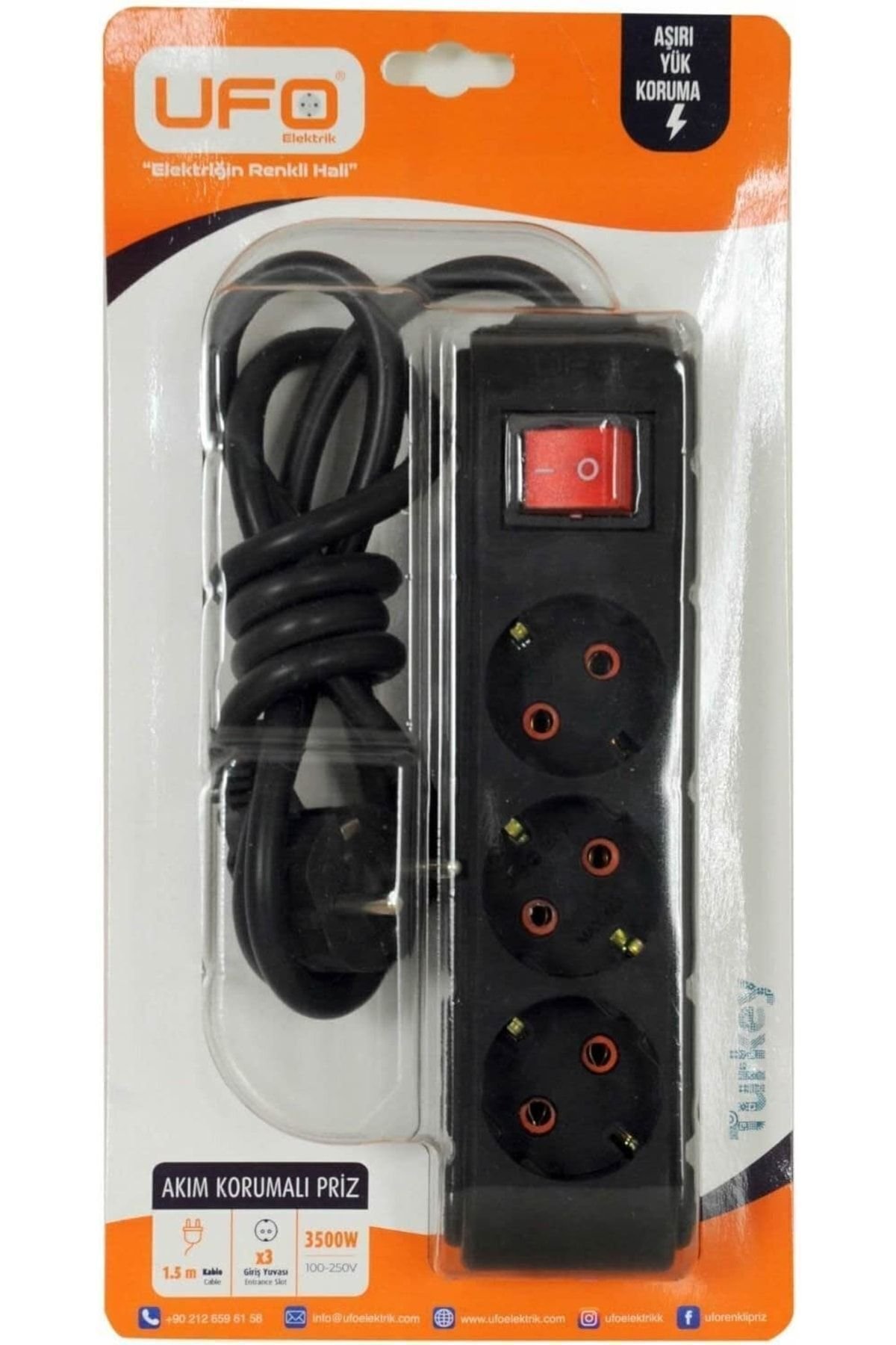 Alkan Smart Socket Üçlü Akım Korumalı Anahtarlı Grup Priz 1,5 Mt Siyah