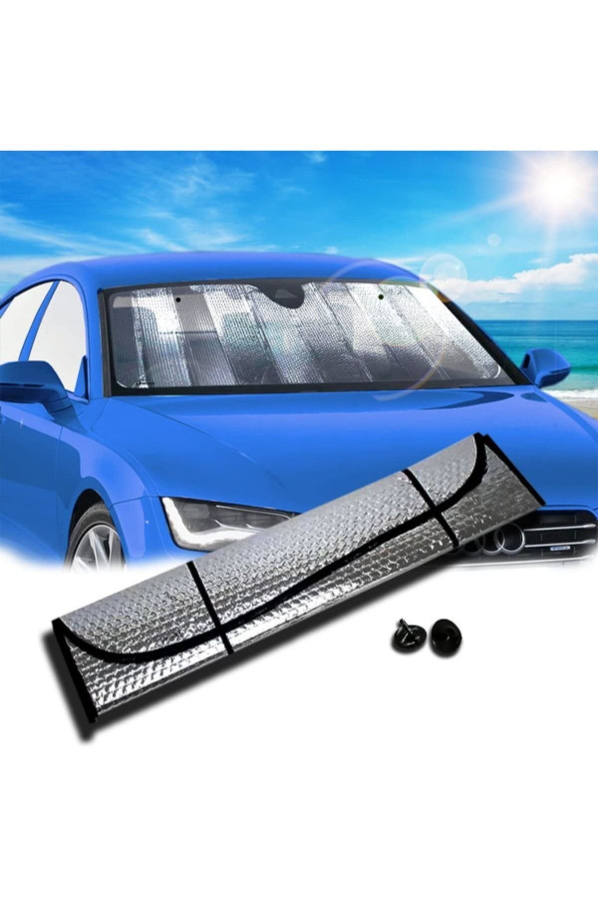 Araba Ön Cam Güneşliği Balonlu Metalize Parlak Alüminyum Katlanabilir Oto Güneşlik (130X60CM)