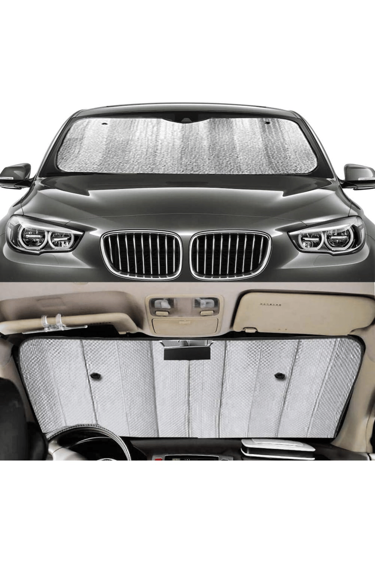 Araba Ön Cam Güneşliği Balonlu Metalize Parlak Alüminyum Katlanabilir Oto Güneşlik (130X60CM)