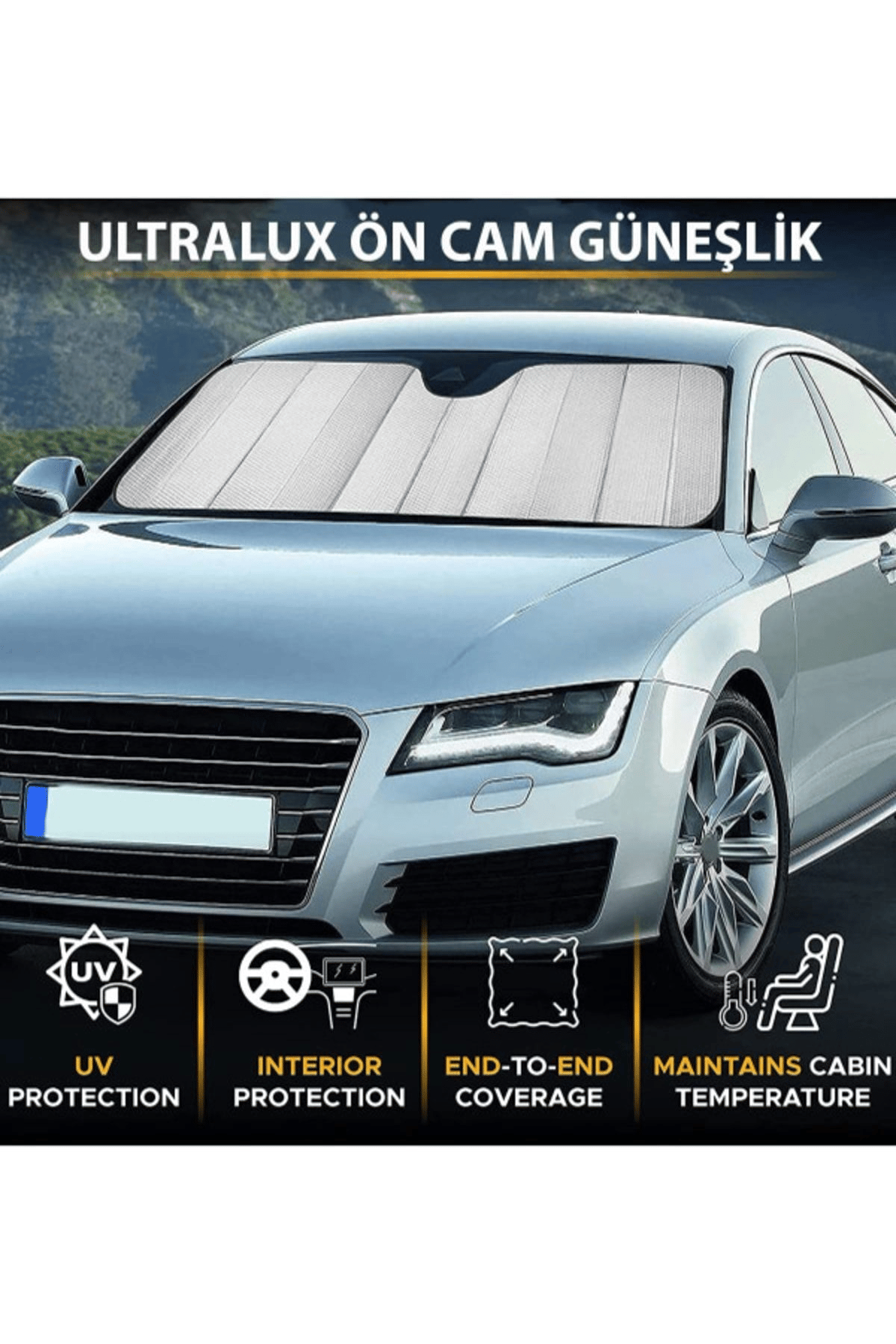 Araba Ön Cam Güneşliği Balonlu Metalize Parlak Alüminyum Katlanabilir Oto Güneşlik (130X60CM)