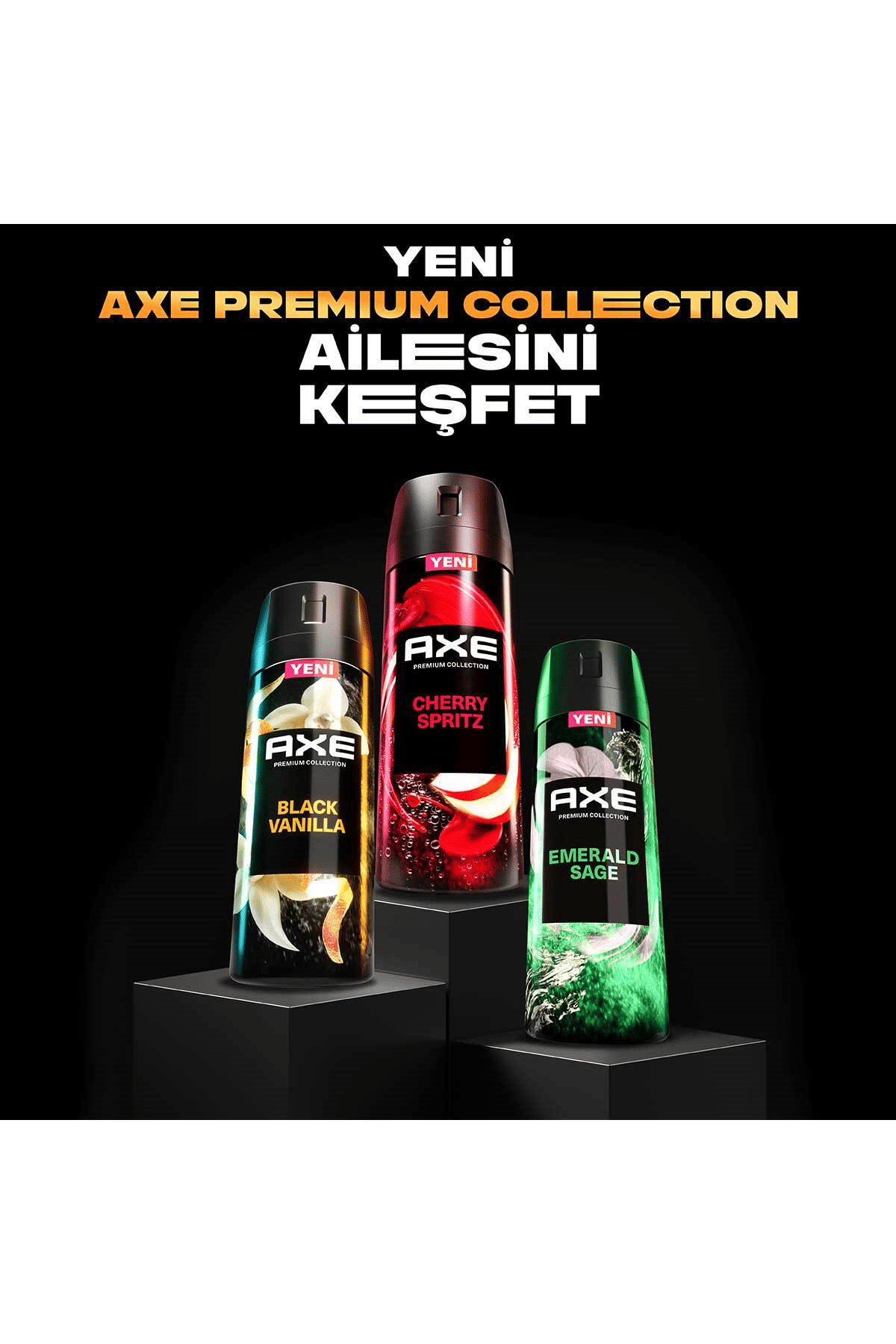 Axe Erkek Sprey Deodorant 3'lü Set :Cherry Spritz 150 ml+ Black Vanilla 150 ml+ Emerald Sage 150 ml