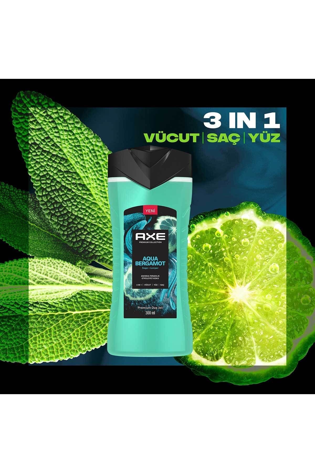 Axe Premium Collection Duş Jeli Aqua Bergamot 3 In 1 Vücut Saç Yüz 300 ml X3