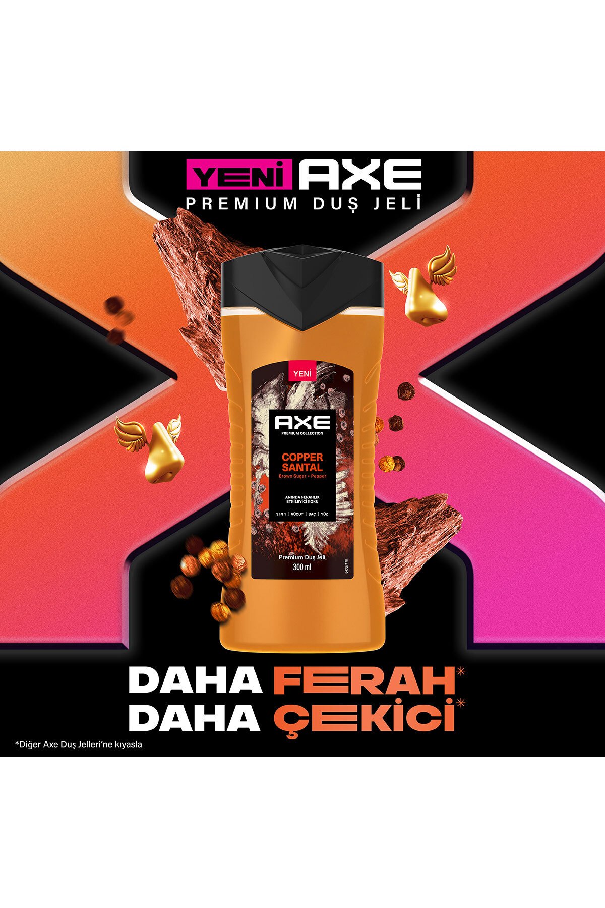 Axe Premium Collection Duş Jeli Copper Santal 3 In 1 Vücut Saç Yüz 300 ml X2