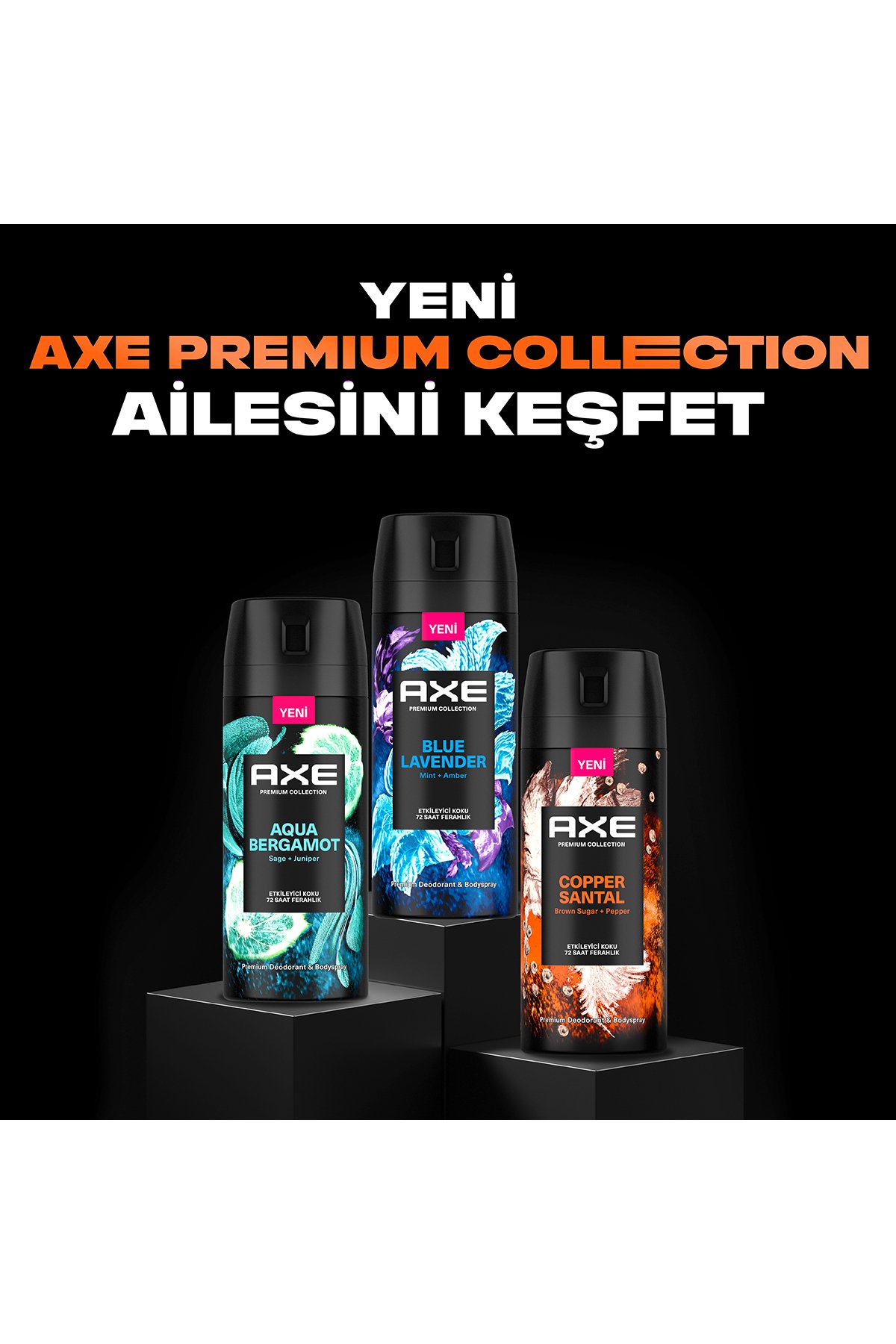 Axe Premium Collection Erkek Sprey Deodorant Seti: Copper Santal 150 ml + Blue Lavender 150 ml + Aqua Bergomat 150 ml