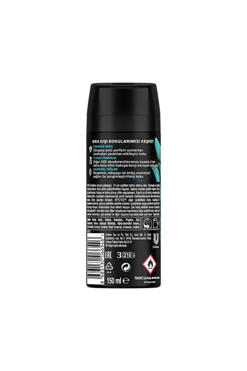 AXE PREMIUM COLLECTION ERKEK SPREY DEODORANT Aqua Bergamot 72 Saat Ferahlık 150 ml X3