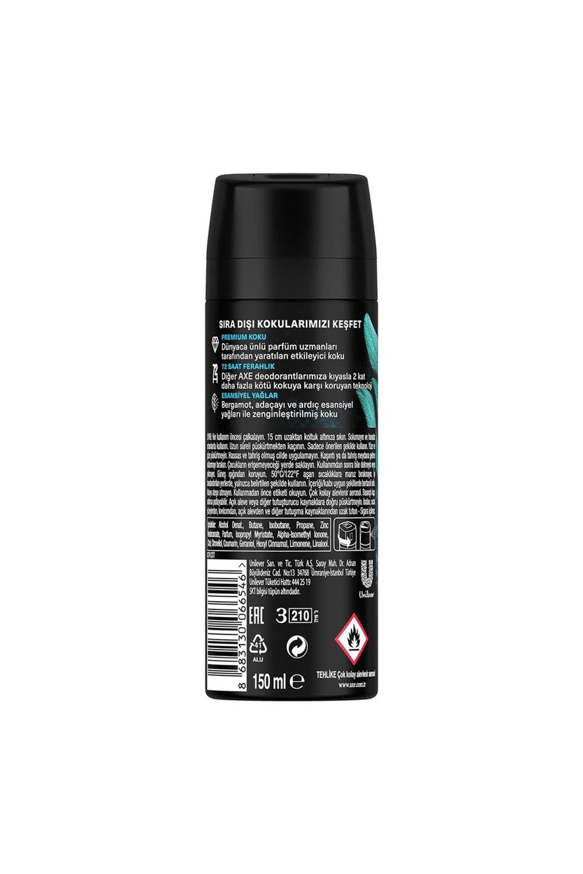 Axe Premium Collection Erkek Sprey Deodorant Aqua Bergamot 72 Saat Ferahlık 150 ml