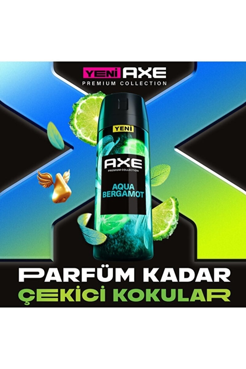 AXE PREMIUM COLLECTION ERKEK SPREY DEODORANT Aqua Bergamot 72 Saat Ferahlık 150 ml X3