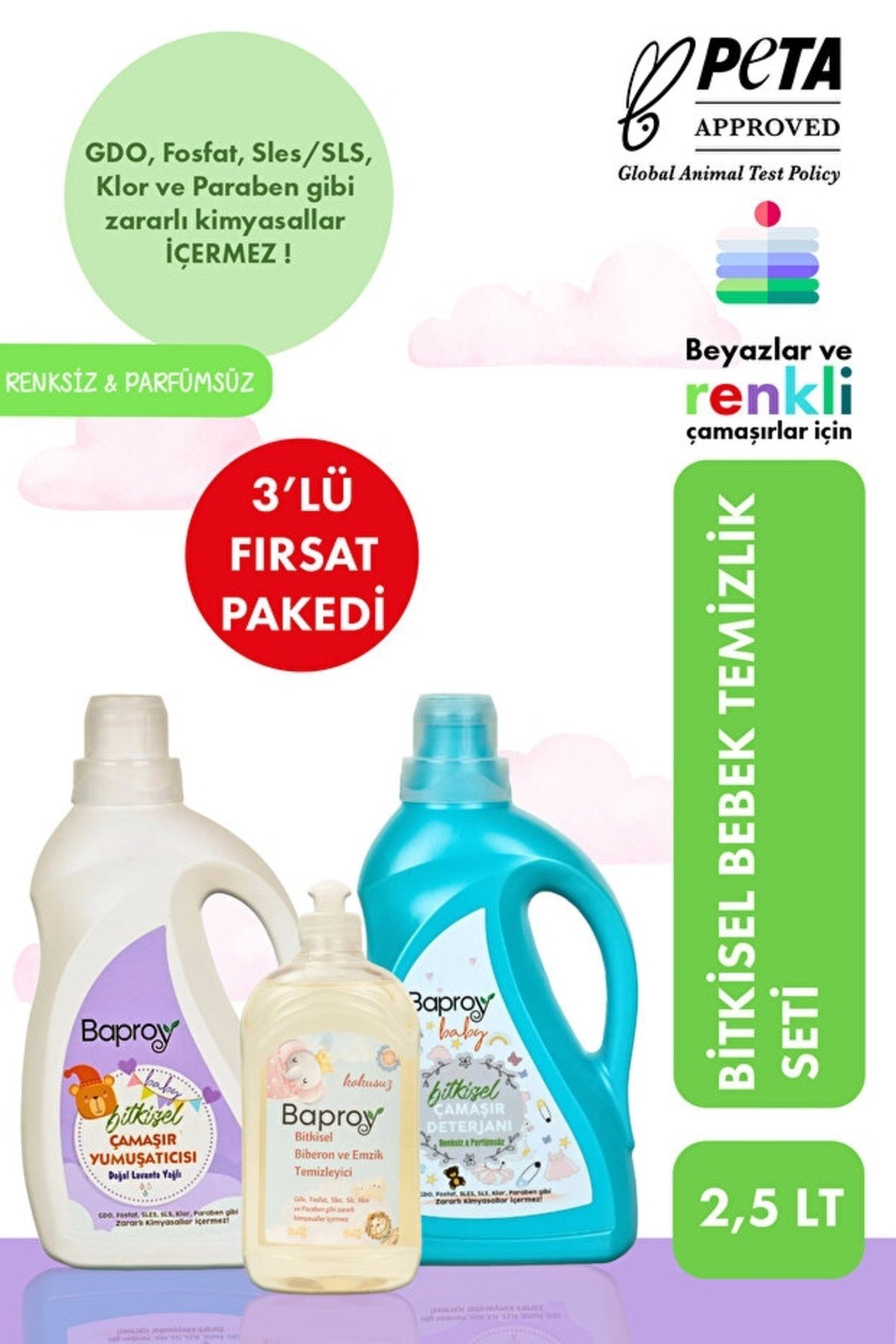 Baproy Bebek Yumuşatıcı + Biberon Temizleyici + Çamaşır Detarjanı