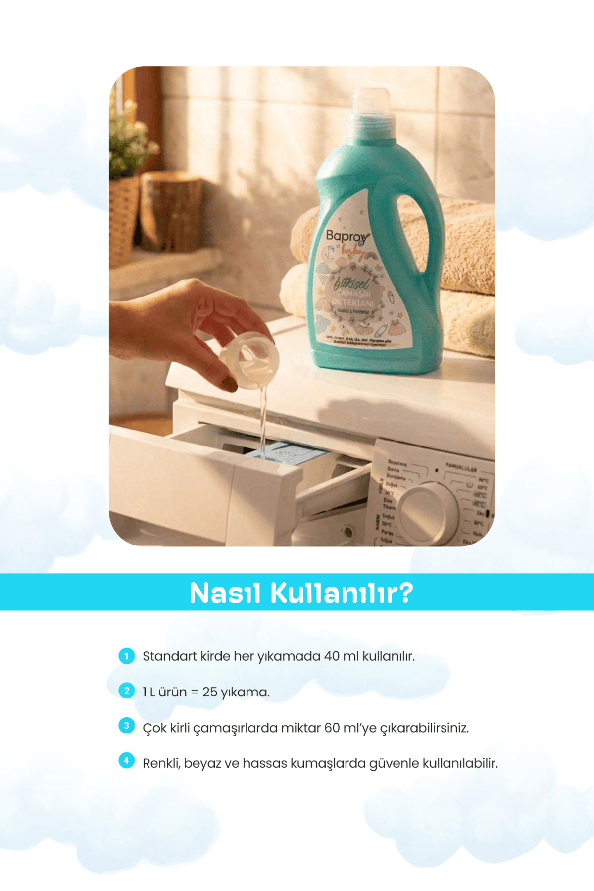 Baproy Bebekler Için Bitkisel Çamaşır Deterjanı 1 Litre 25 Yıkama Baby001