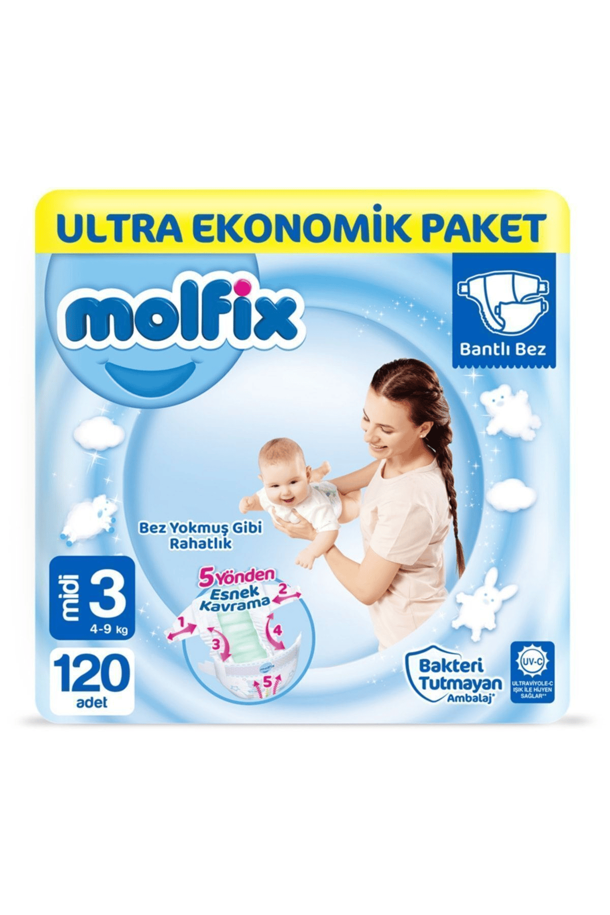 Bebek Bezi 3 Beden Midi Ultra Ekonomik Paket 120 Adet