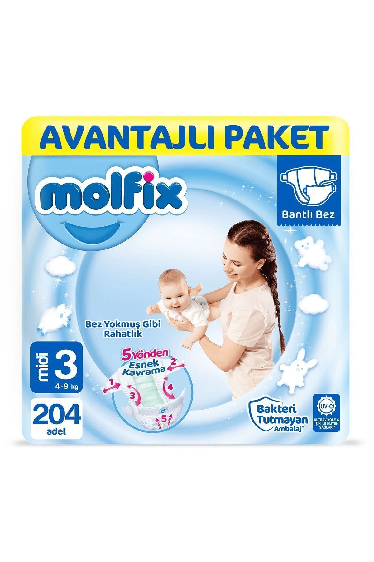 Bebek Bezi Avantajlı Paket Midi 3 Numara 204 Adet