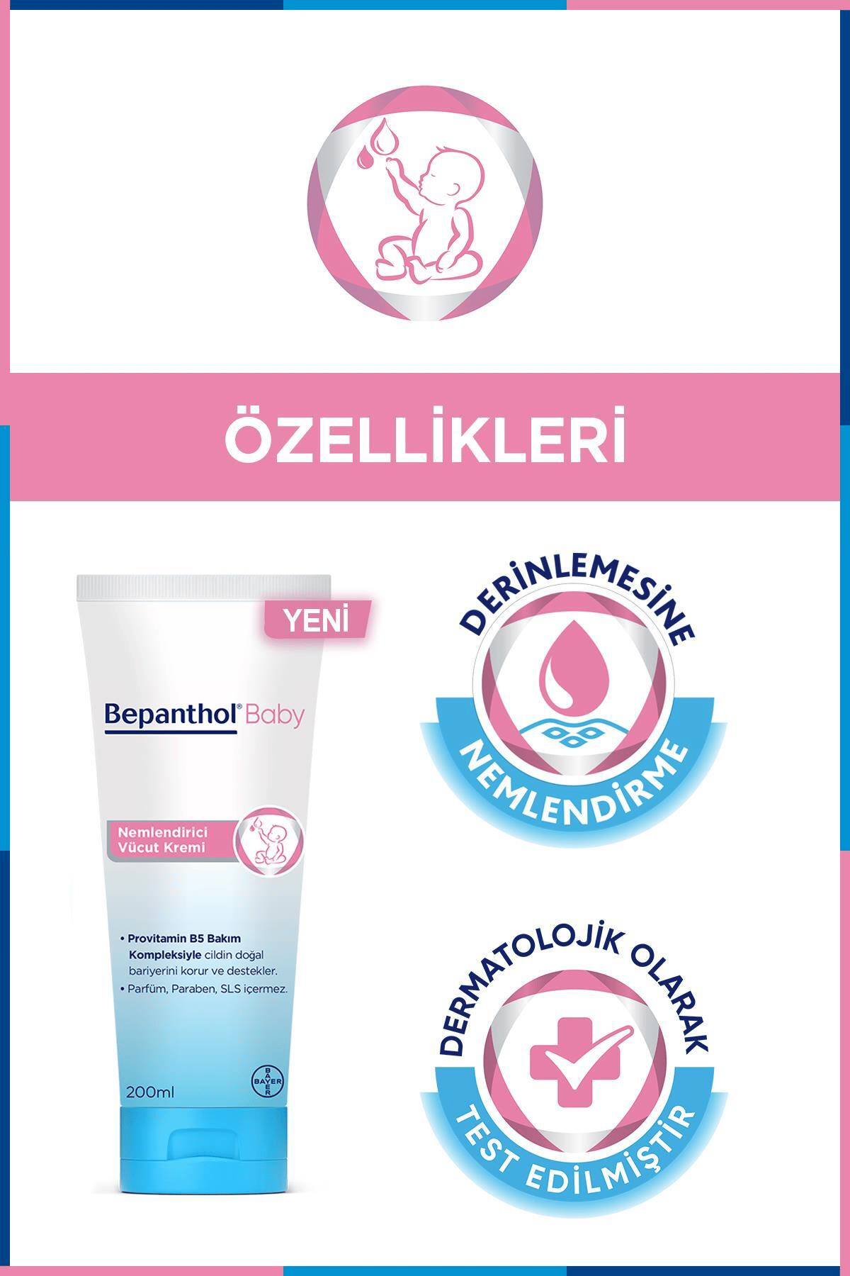 Bepanthol Baby Nemlendirici Vücut Kremi 200 ml Hassas ve Kuru Ciltler Için - Günlük Yoğun Nemlendirici Bakım