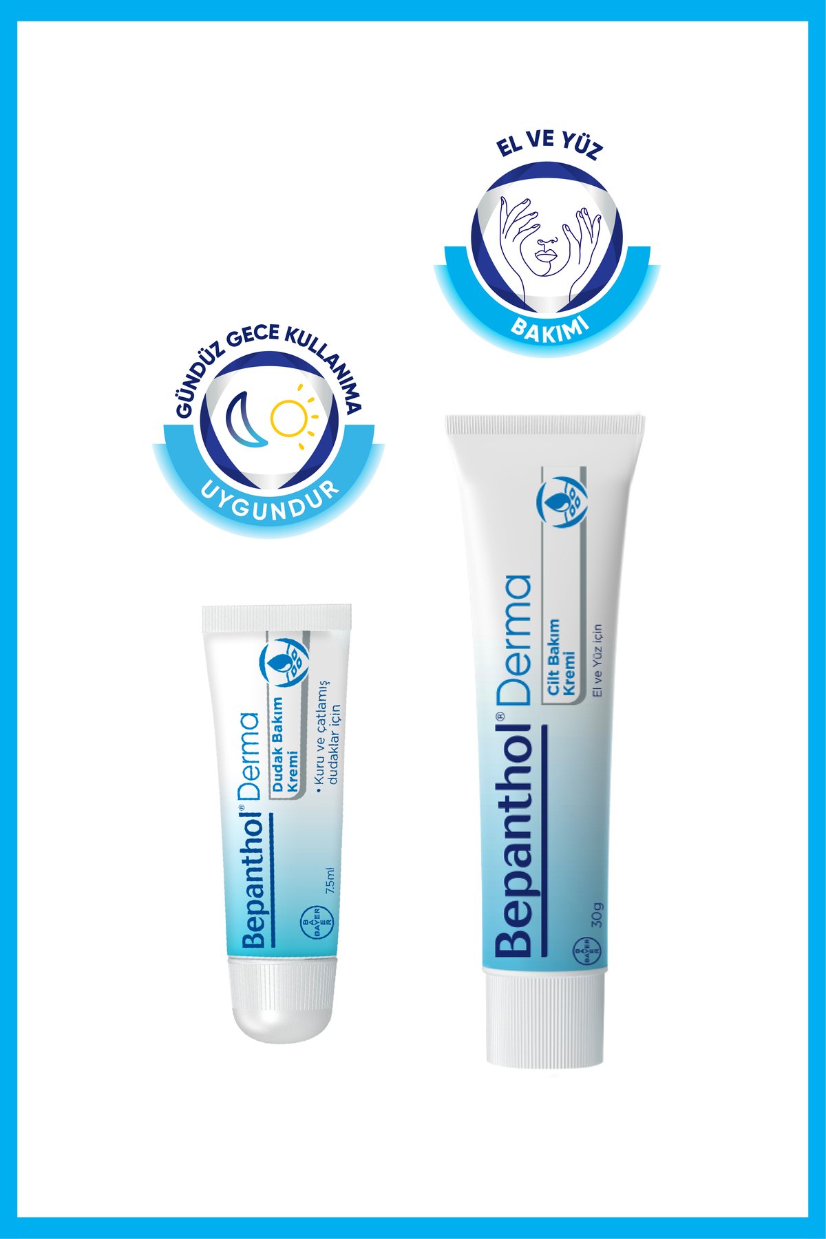 Bepanthol Cilt Kremi 30gr & Günlük Yoğun Nemlendirici Dudak Bakım Kremi 7,5ml - El, Dudak ve Günlük Yüz Bakım