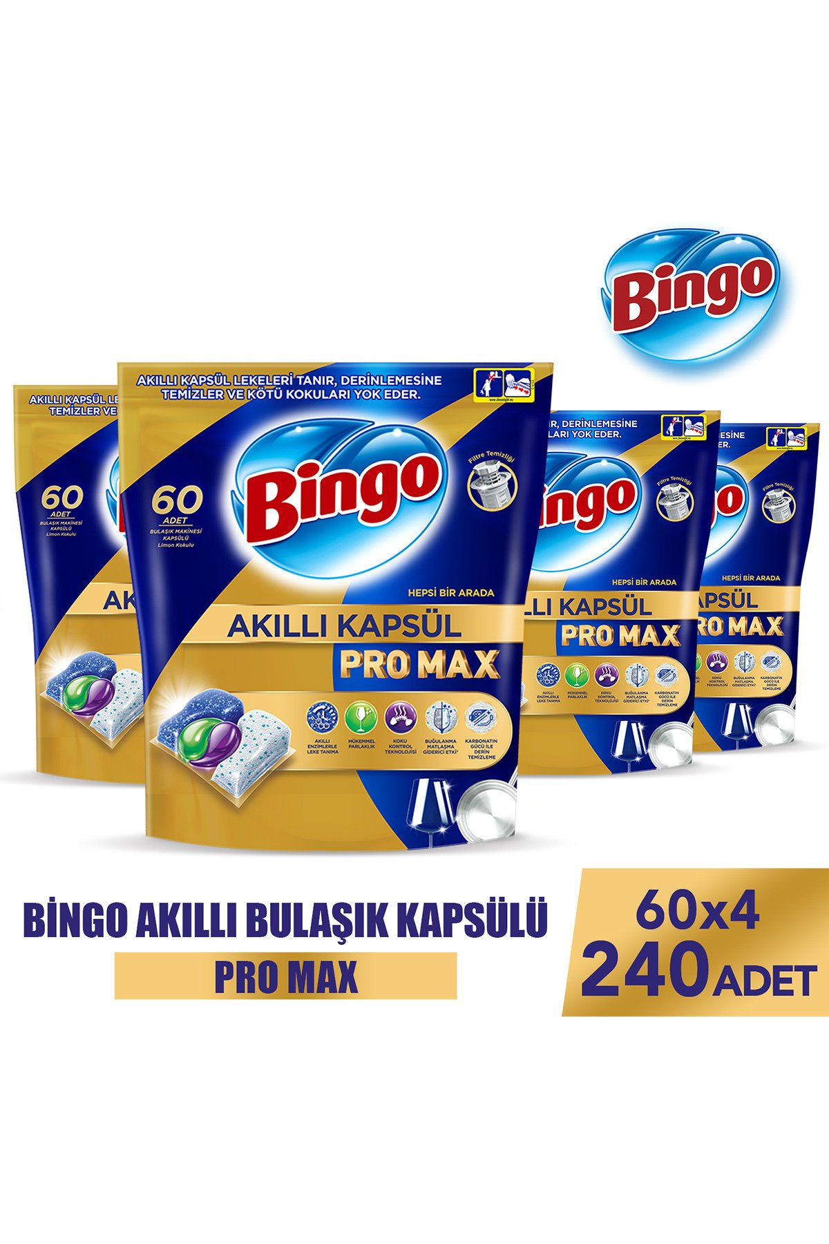 Bingo Akıllı Kapsül Pro Max Bulaşık Makinesi Deterjanı Tableti 40'lı x 6 adet