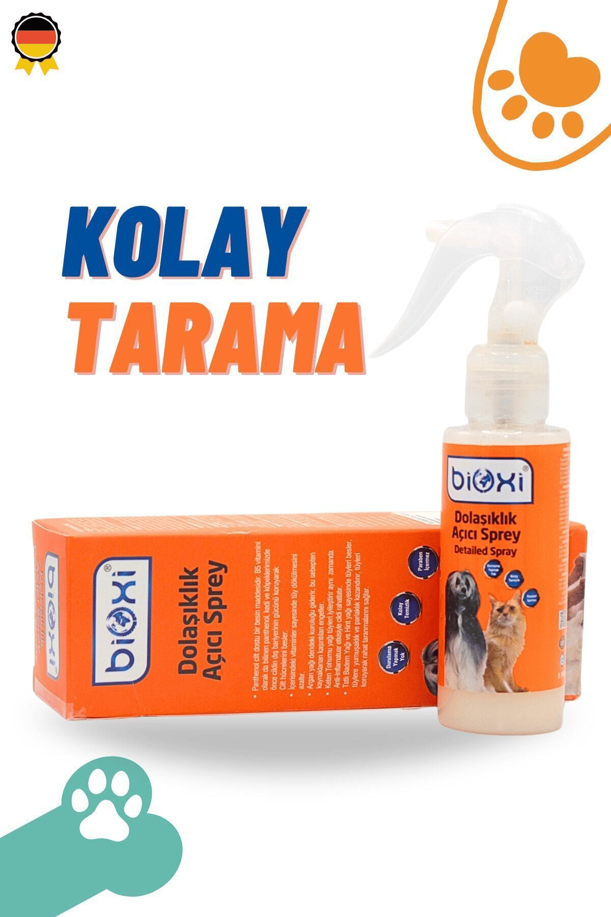 Bioxi Dolaşıklık, Önleyici, Kedi Kıtık Açıcı, Kolay Tarama, Kedi, Köpek Tüy Bakım Spreyi 100ml