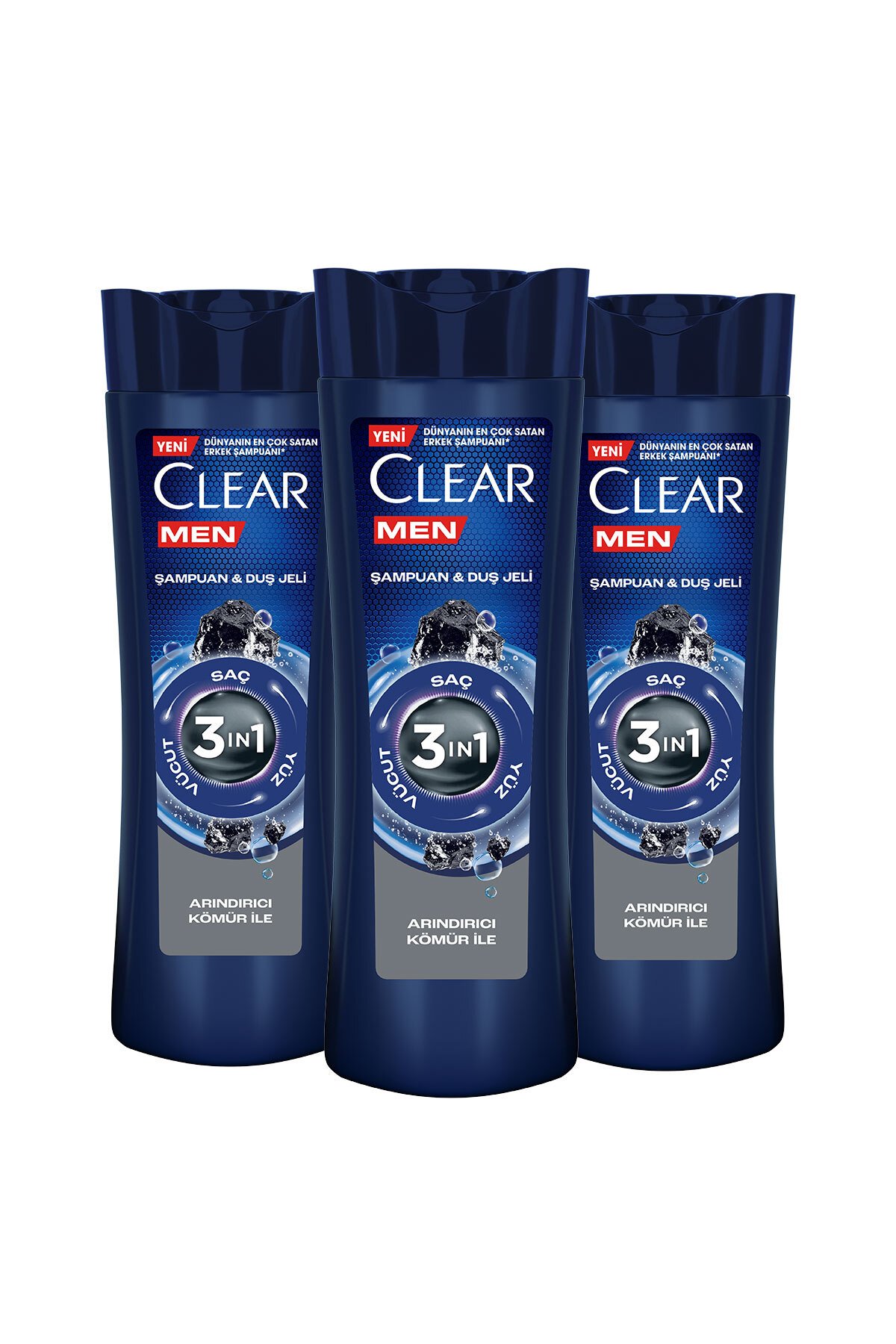 Clear Men 3 In 1 Şampuan & Duş Jeli Arındırıcı Kömür Saç Yüz Vücut Için 350 ml X3