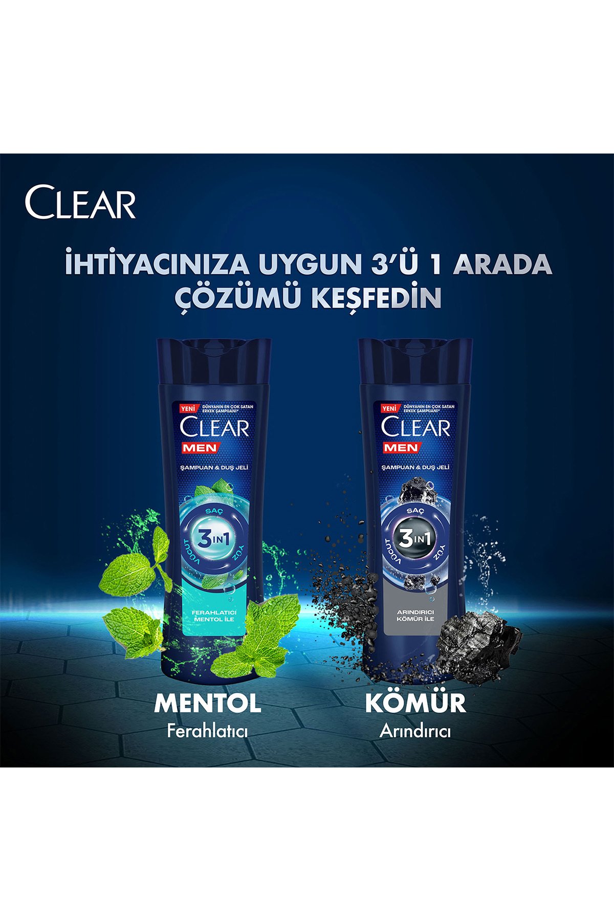 Clear Men 3 In 1 Şampuan & Duş Jeli Arındırıcı Kömür Saç Yüz Vücut Için 350 ml X3