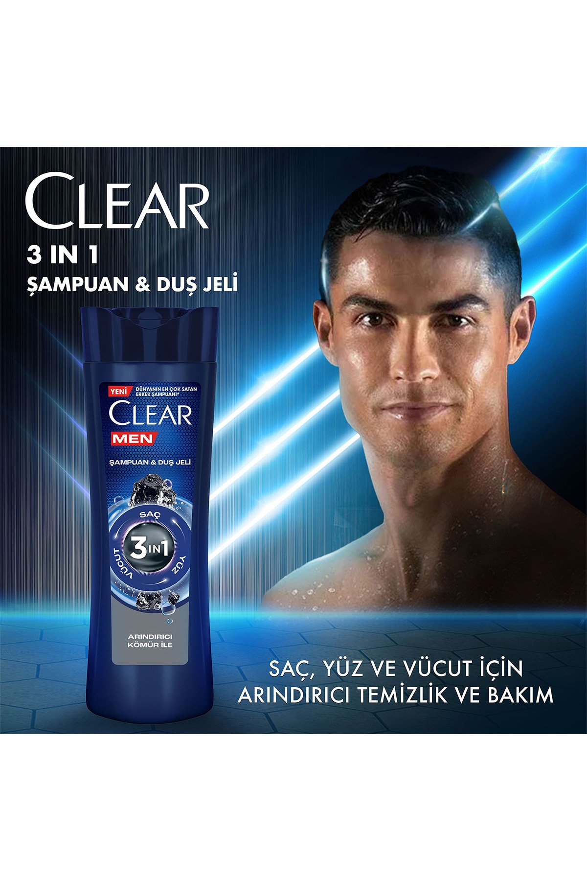 Clear Men 3 In 1 Şampuan & Duş Jeli Arındırıcı Kömür Saç Yüz Vücut Için 350 ml X3