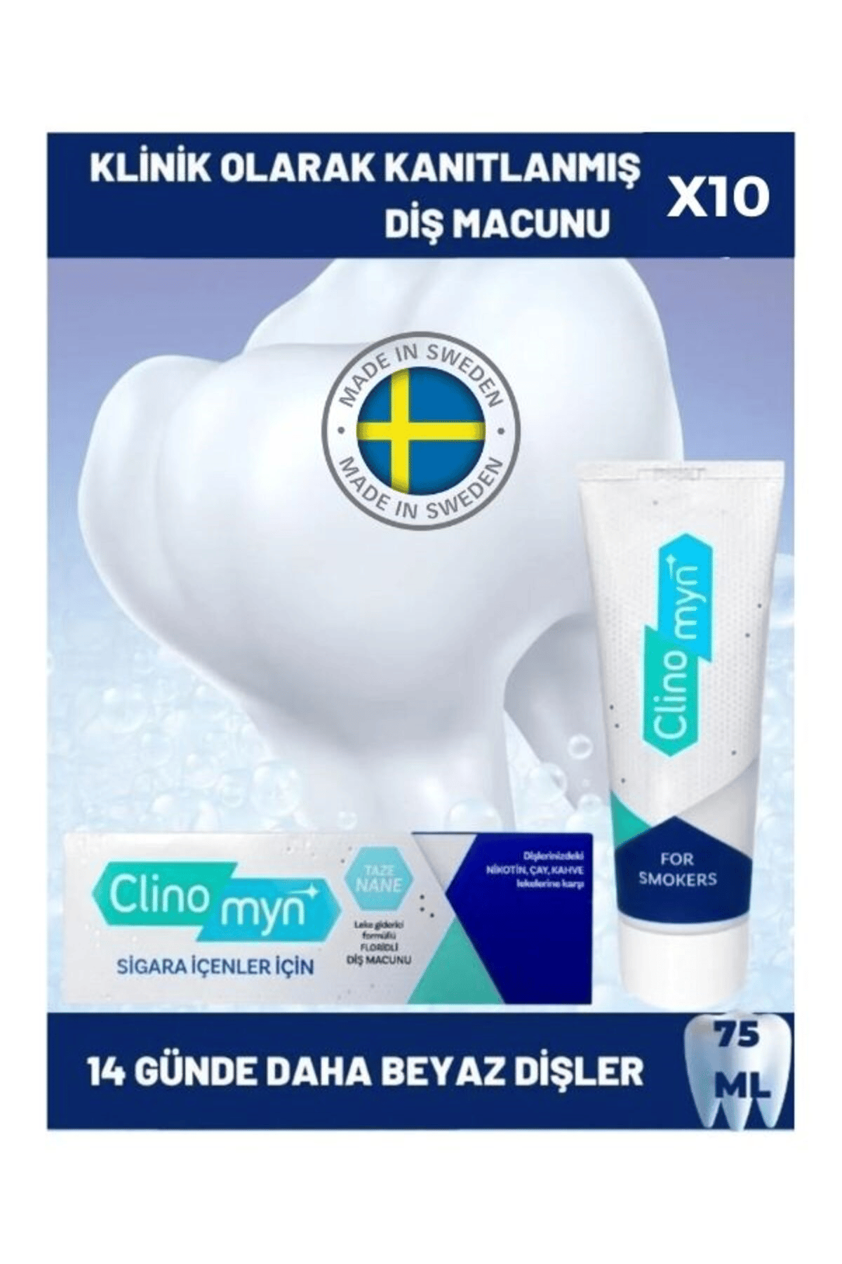 Clinomyn Sigara Içenler Için Smokers Diş Beyazlatan Leke Giderici Diş Macunu 75 ml x 10 adet