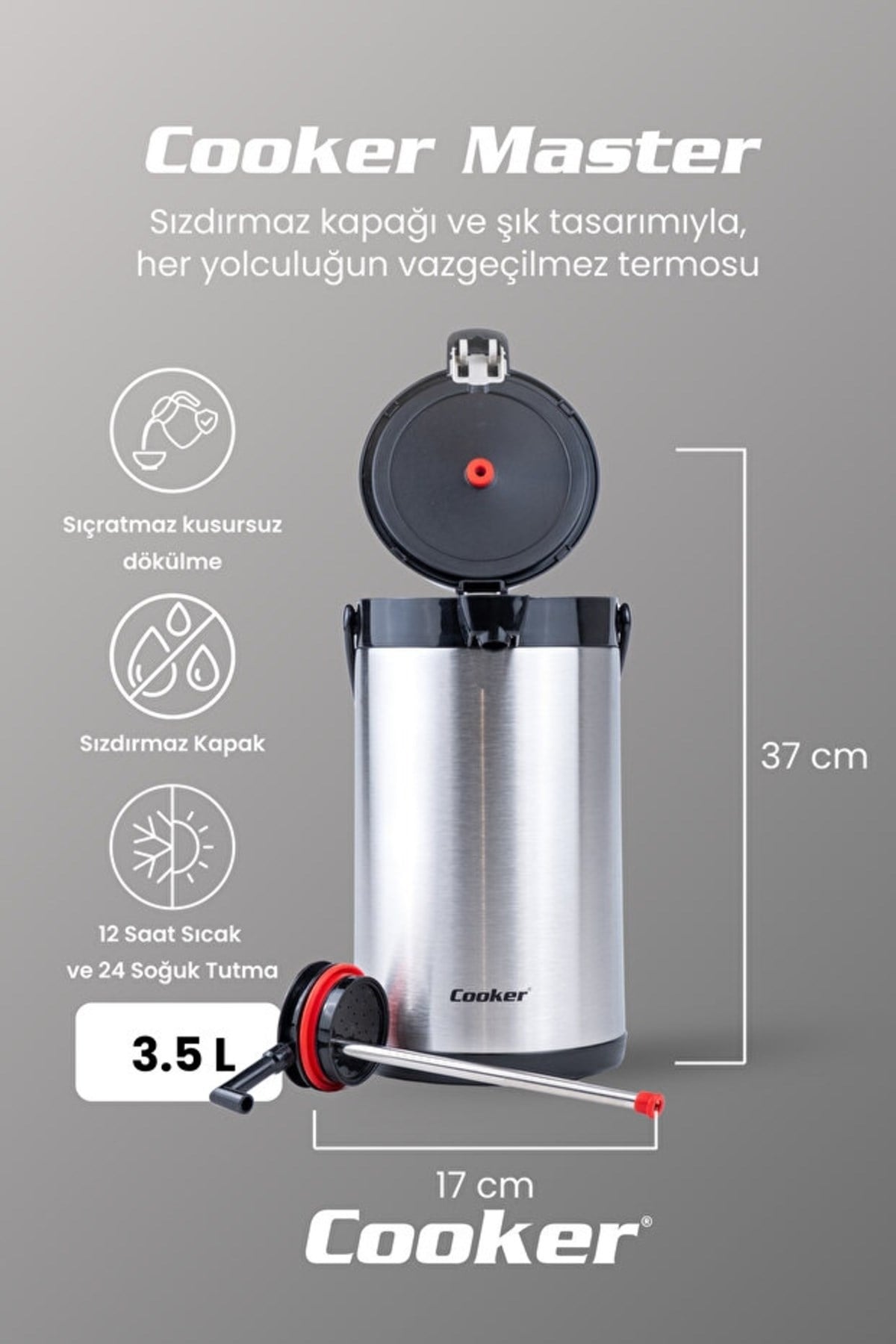 Cooker 3,5 Litre Paslanmaz Çelik Termos Siyah CKR2008