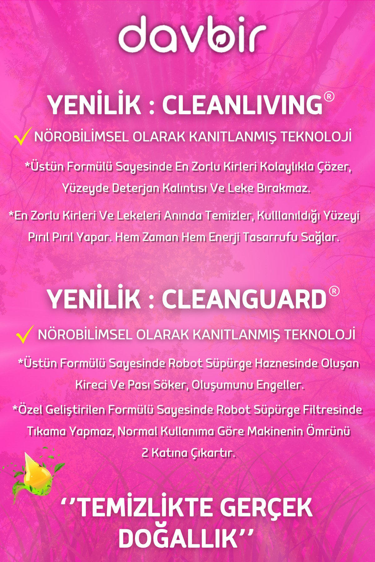 Davbir Bebek Pudrası Kokulu Akıllı Robot Süpürge Deterjanı, Sprey Mop Deterjanı, Yüzey Temizleyici 550ml