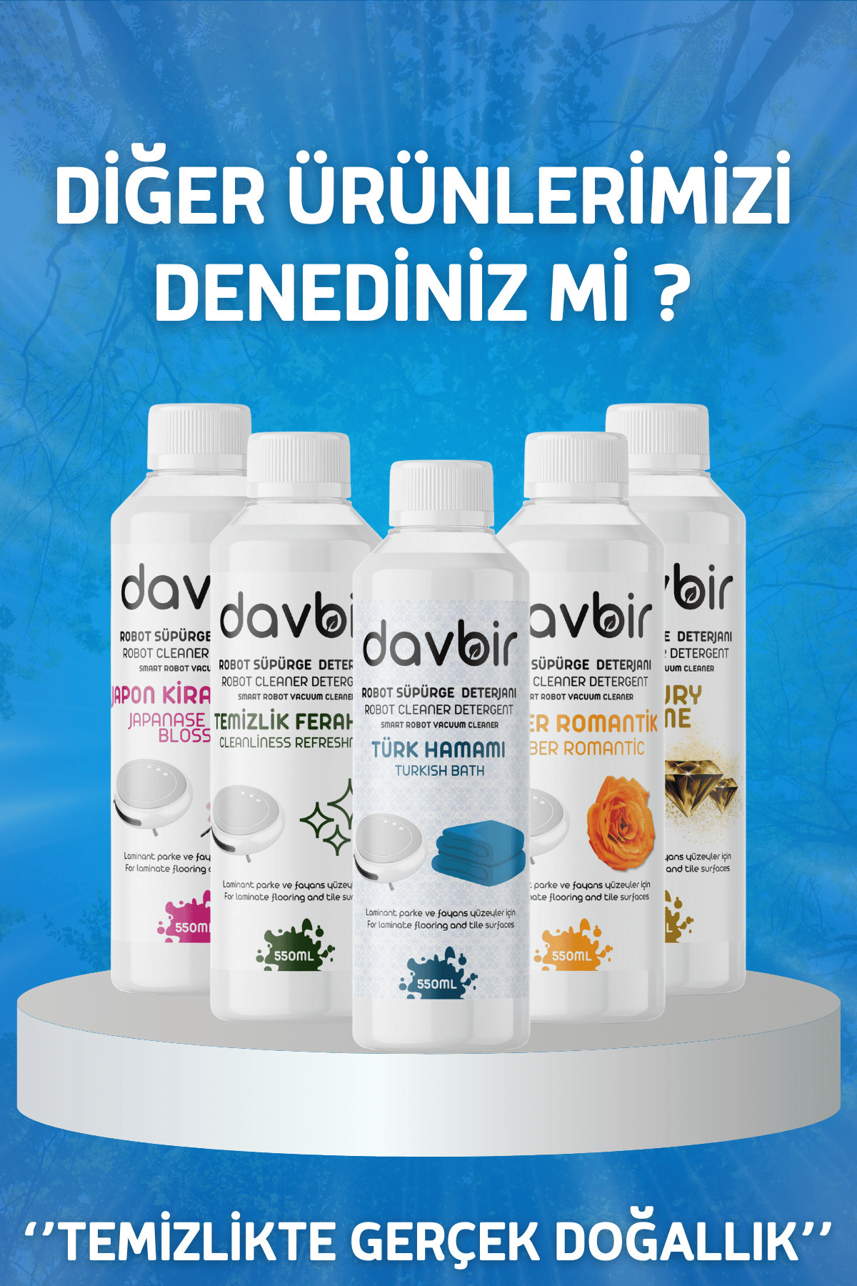 Davbir Beyaz Sabun Kokulu Robot Süpürge Deterjanı, Sprey Mop Deterjanı, Konsantre Yüzey Temizleyici 550ml