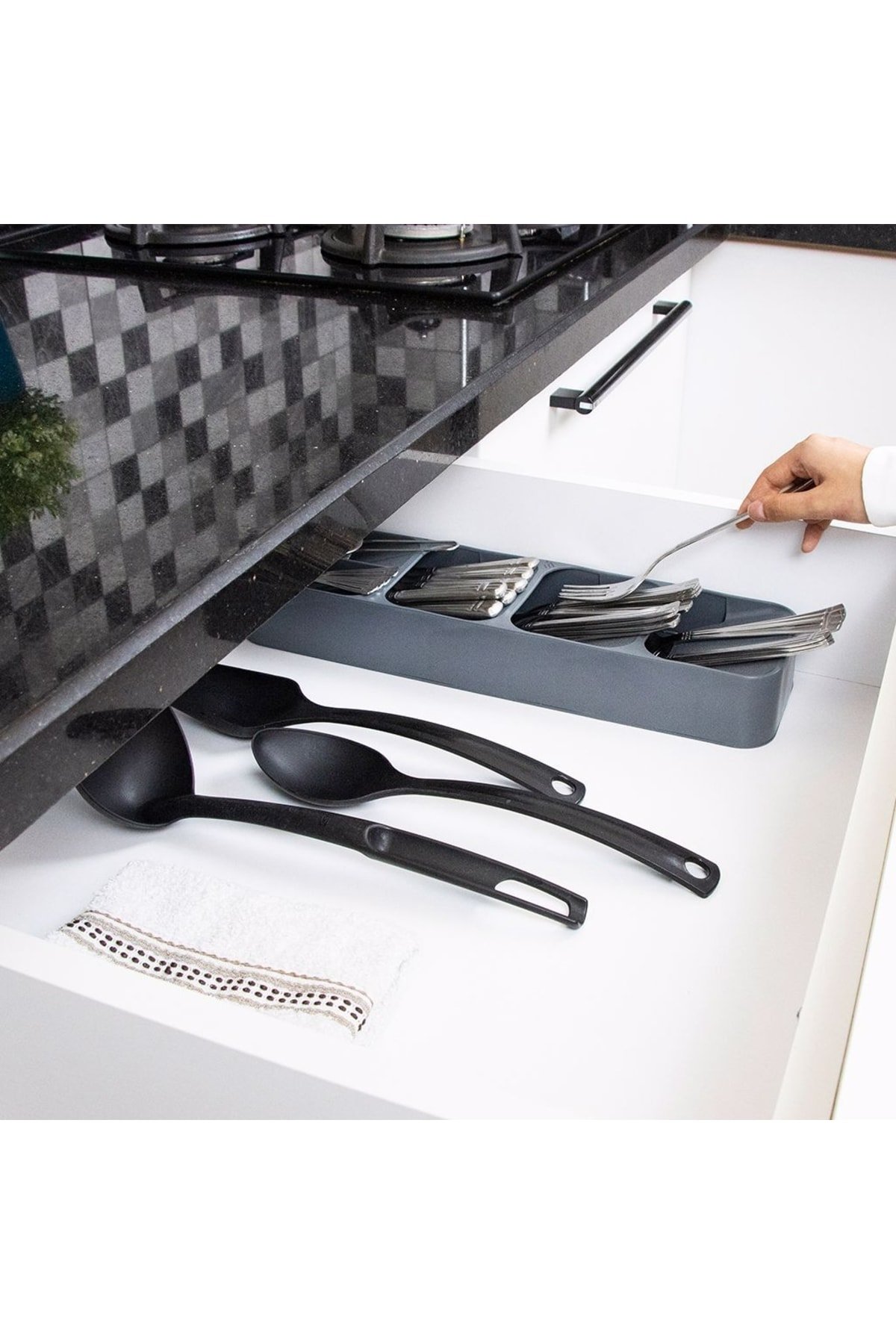 DecobellaPratik 2 Sıra Bıçaklık + 5 Bölmeli Çekmece Içi Kaşıklık 2'li Düzenleyici Set