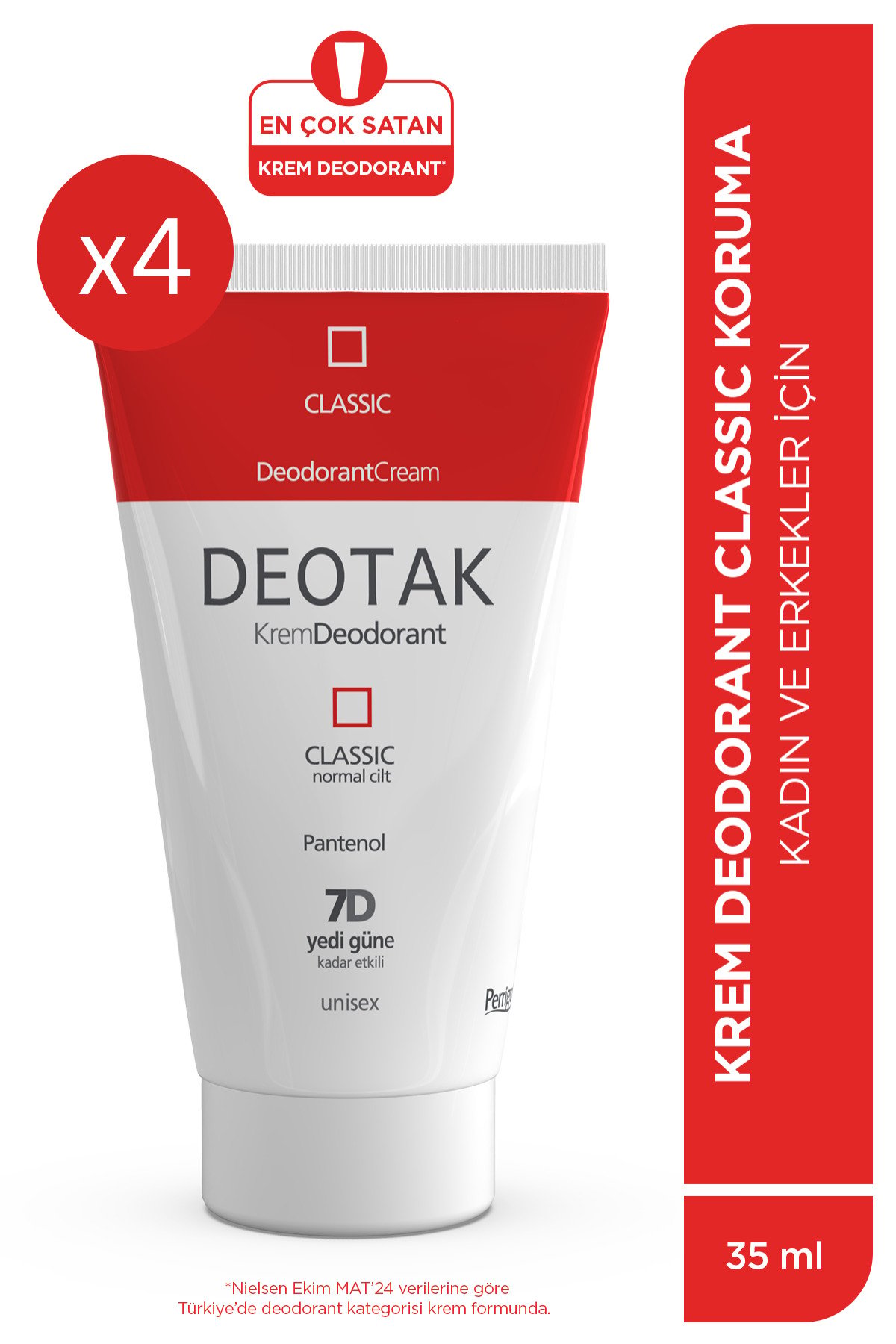 Deotak Classic Koruma 7 Güne Kadar Etkili Krem Deodorant 35 ml x 4 Adet