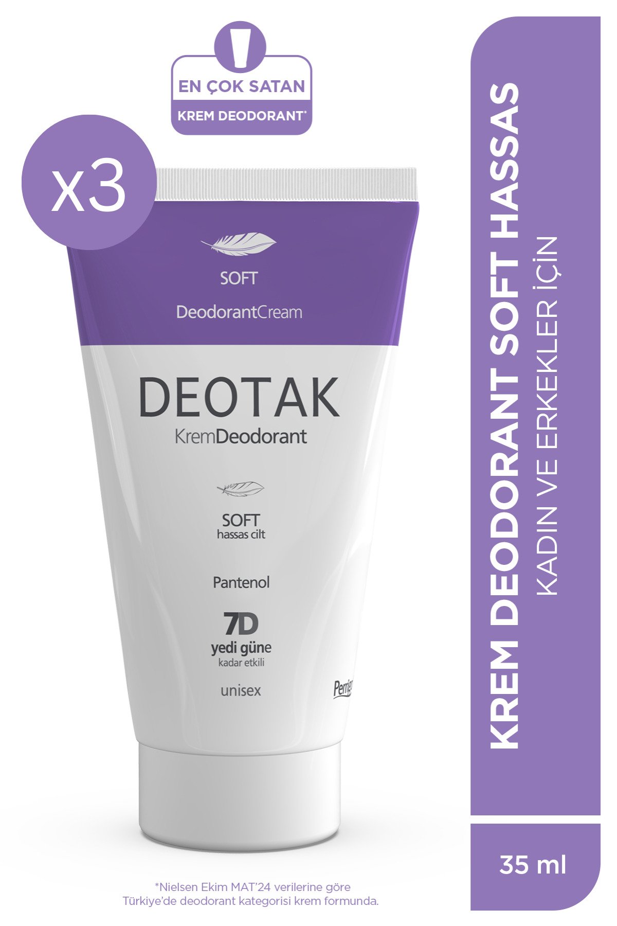 Deotak Soft Hassas Koruma 7 Güne Kadar Etkili Krem Deodorant 35 ml x 3 Adet