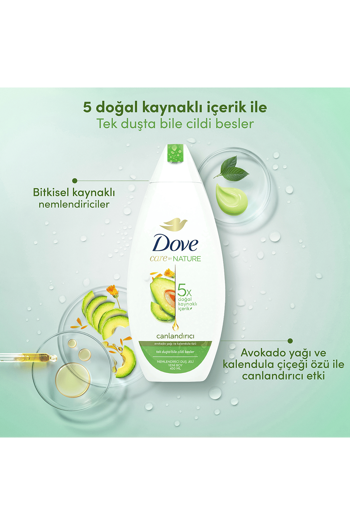Dove Care By Nature Nemlendirici Duş Jeli Avokado Yağı Ve Kalendula Özü Canlandırıcı 450 ml X2 Adet